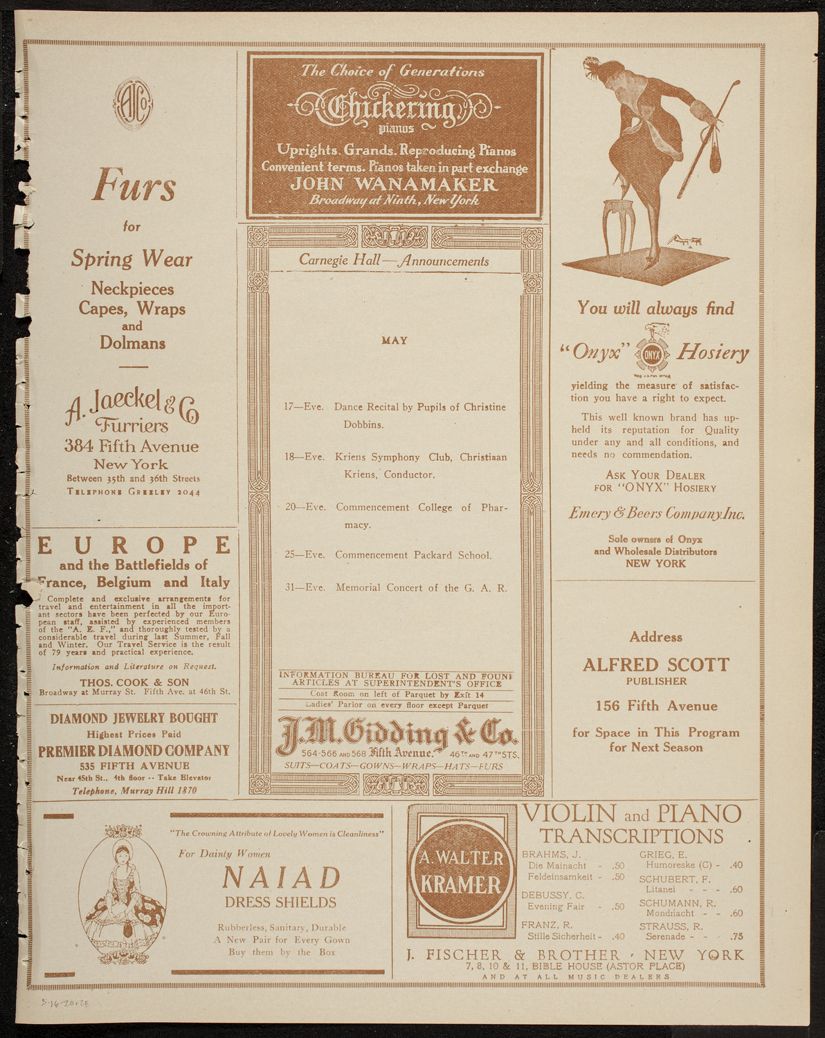 Josef Shlisky, Tenor, and Eddy Brown, Violin, May 16, 1920, program page 3