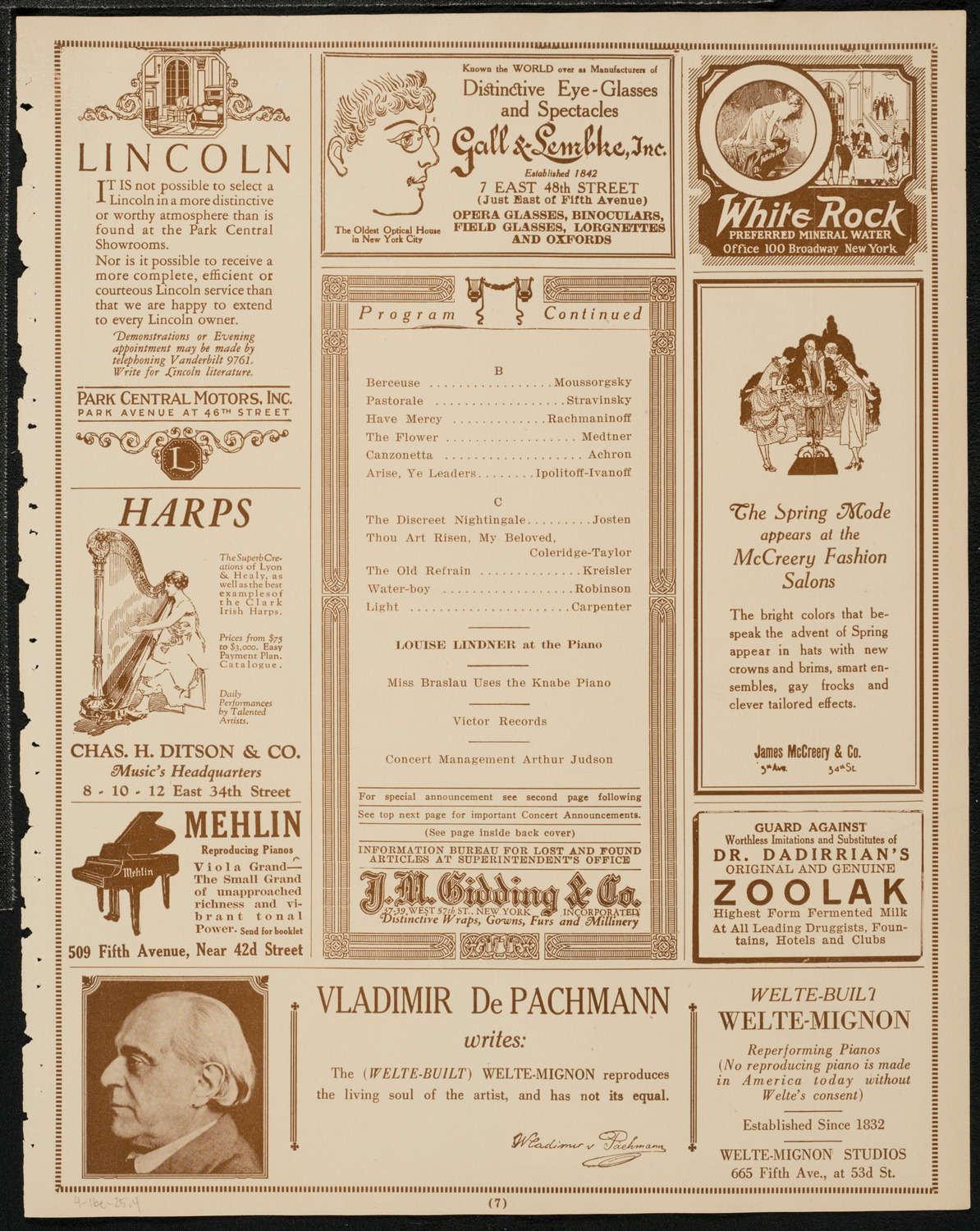 Sophie Braslau, Contralto, April 16, 1925, program page 7