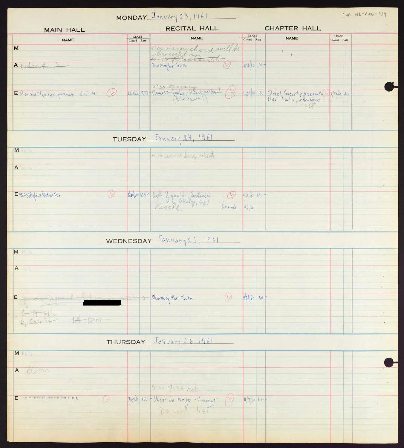 Carnegie Hall Booking Ledger, volume 6, page 34