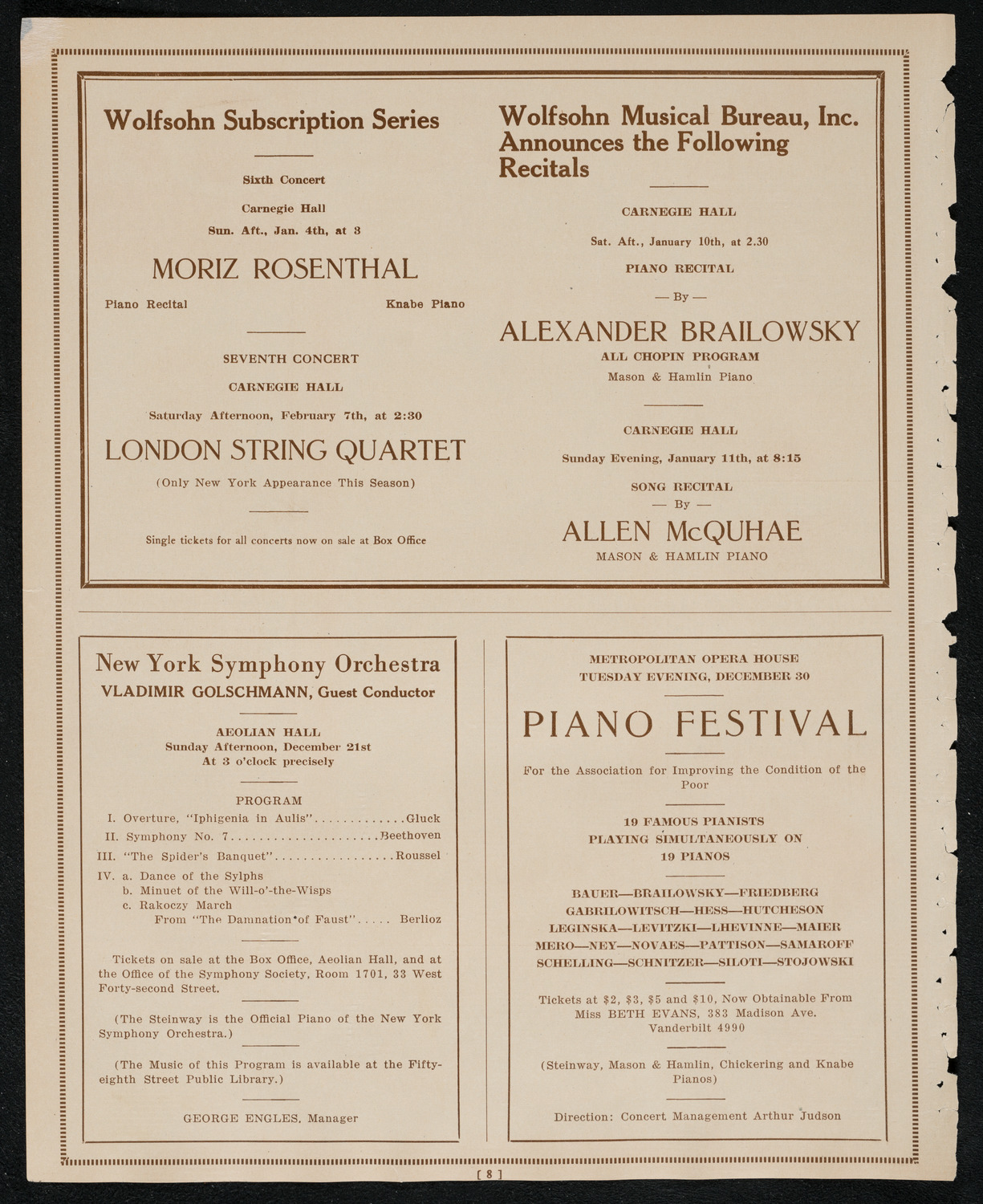 New York Symphony Orchestra, December 18, 1924, program page 8