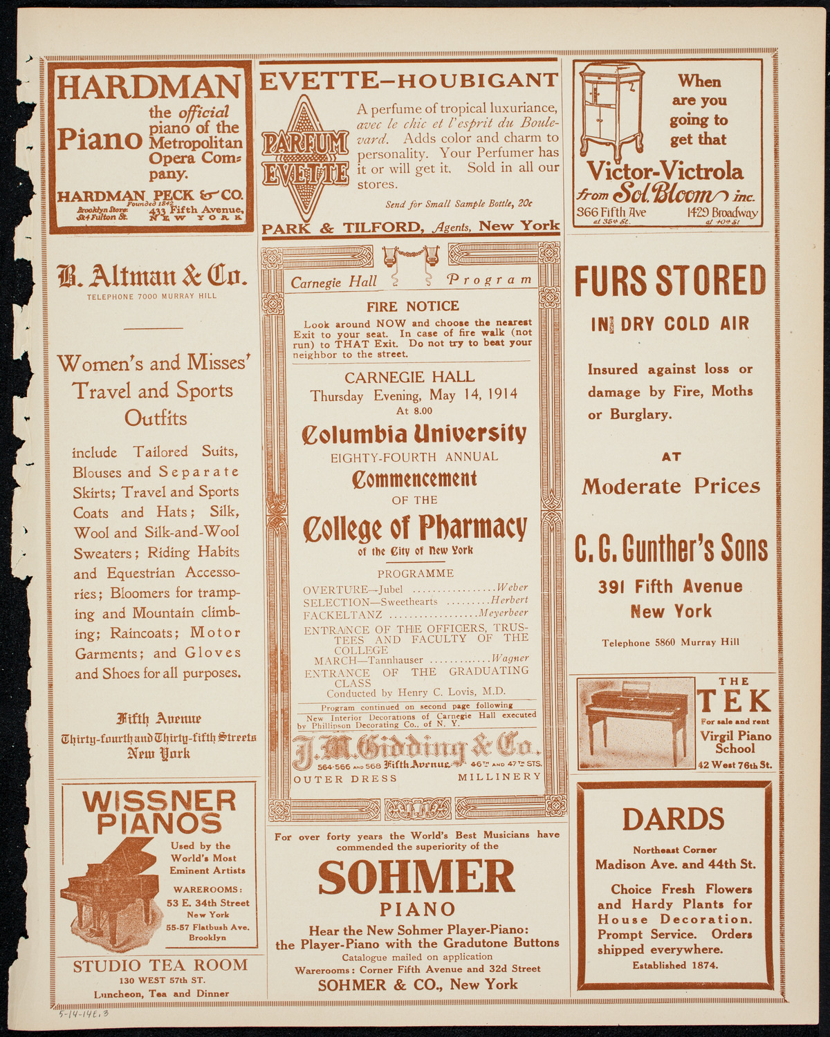 Graduation: Columbia University College of Pharmacy, May 14, 1914, program page 5