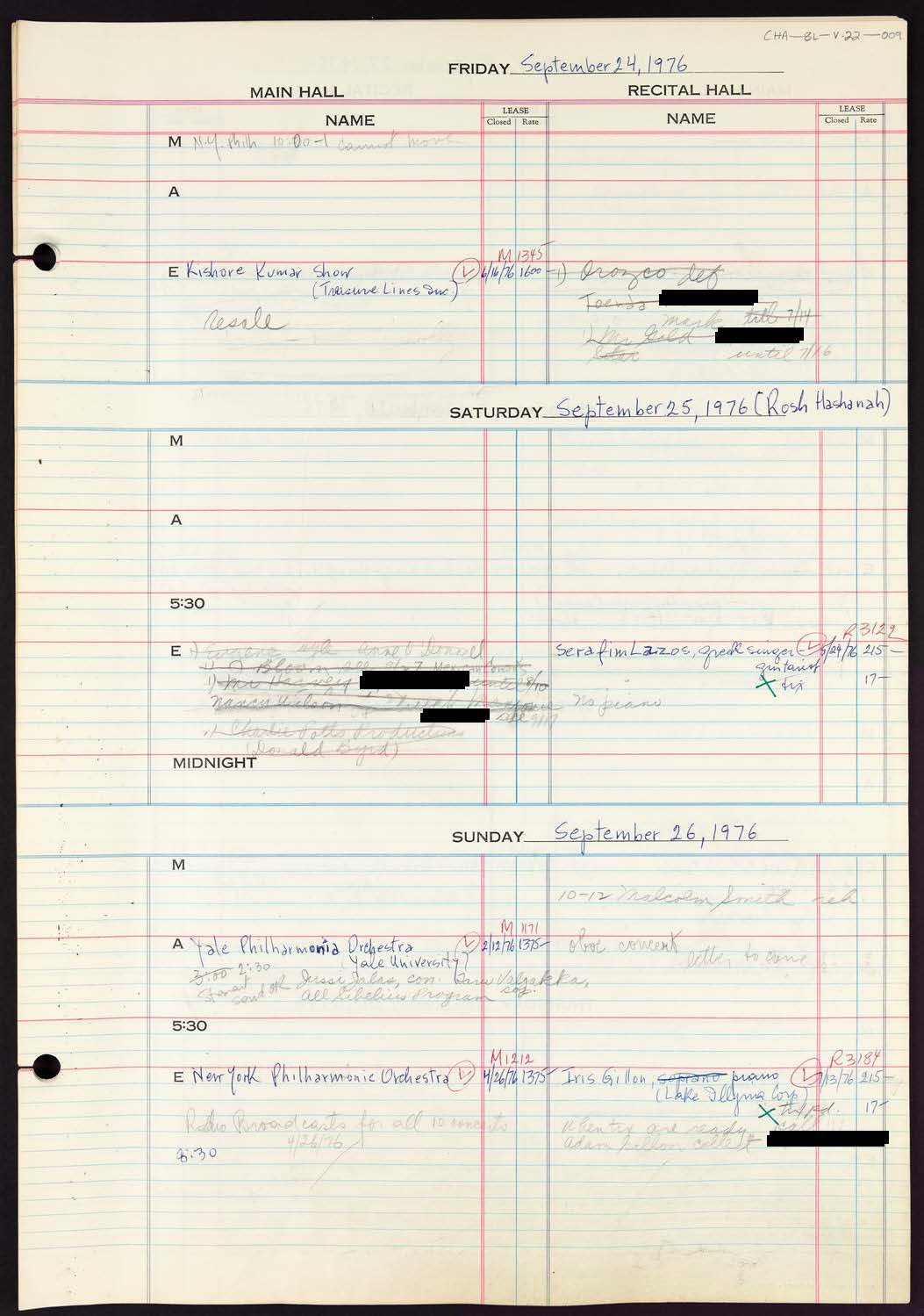 Carnegie Hall Booking Ledger, volume 22, page 9