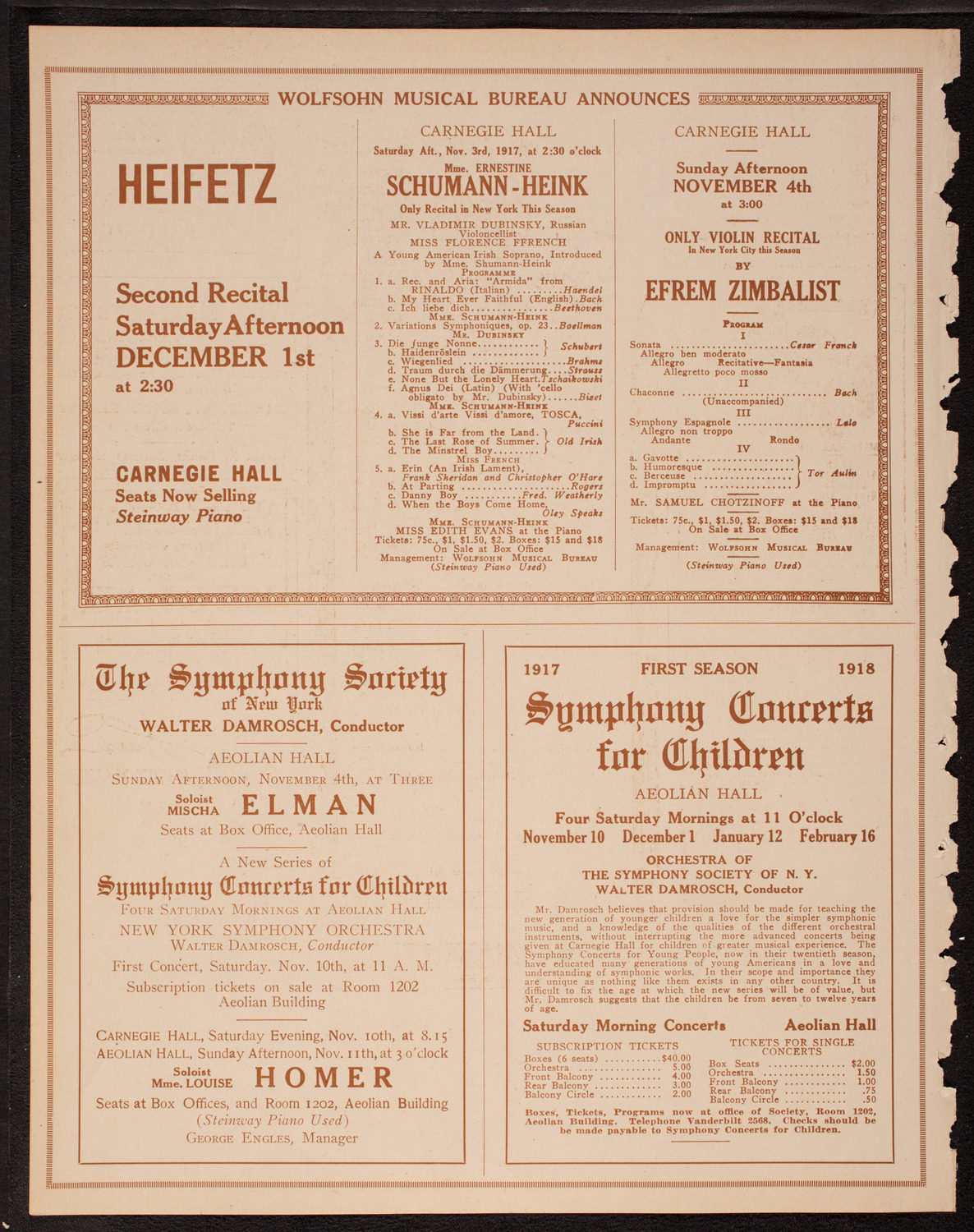 Alice Gentle, Mezzo-Soprano, November 1, 1917, program page 8