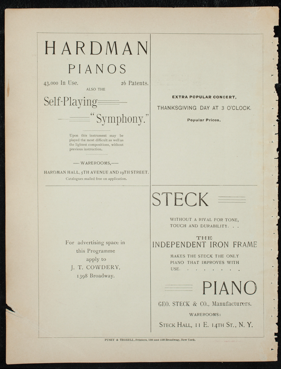 Damrosch Sunday Concert, November 22, 1891, program page 12