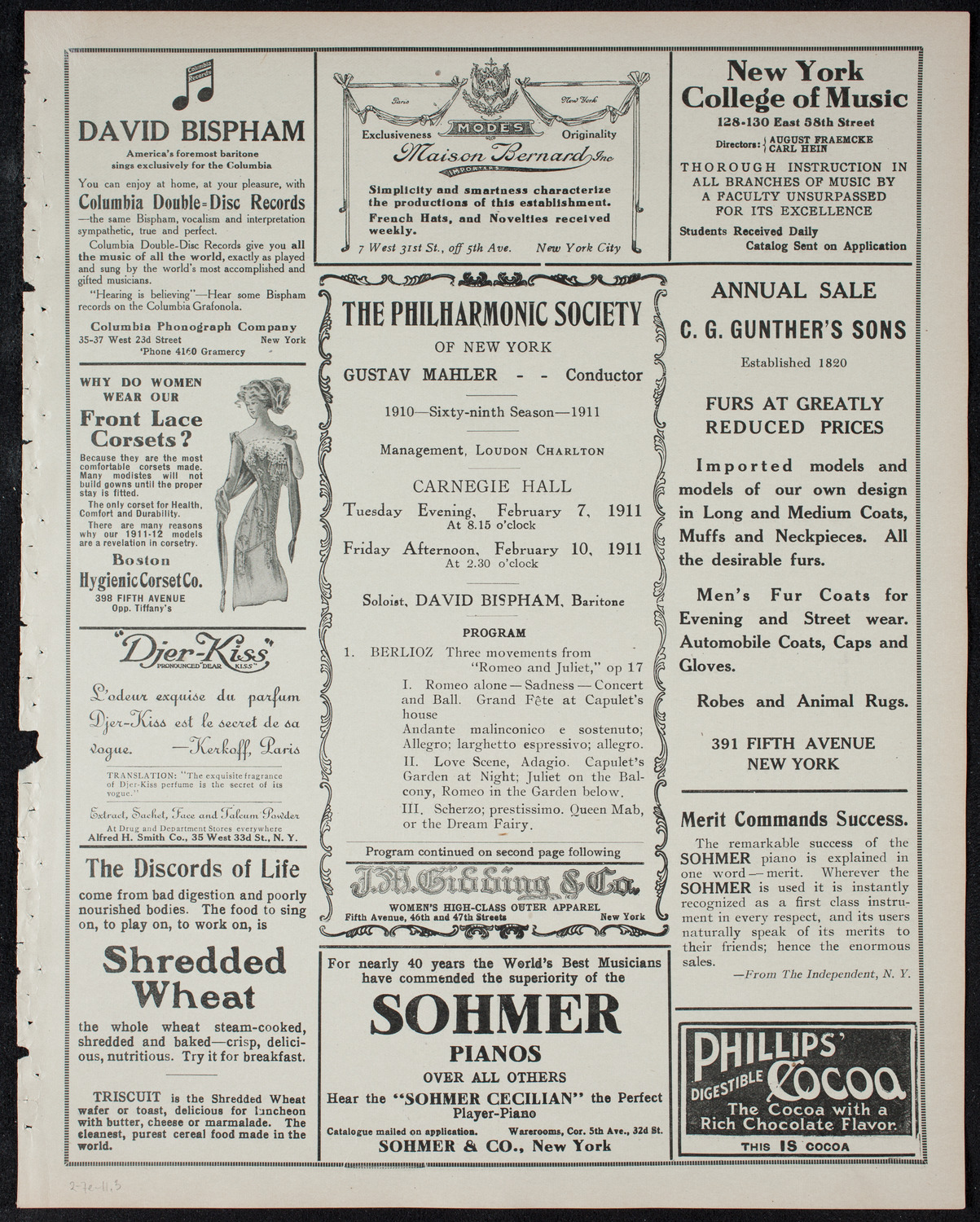 New York Philharmonic, February 7, 1911, program page 5