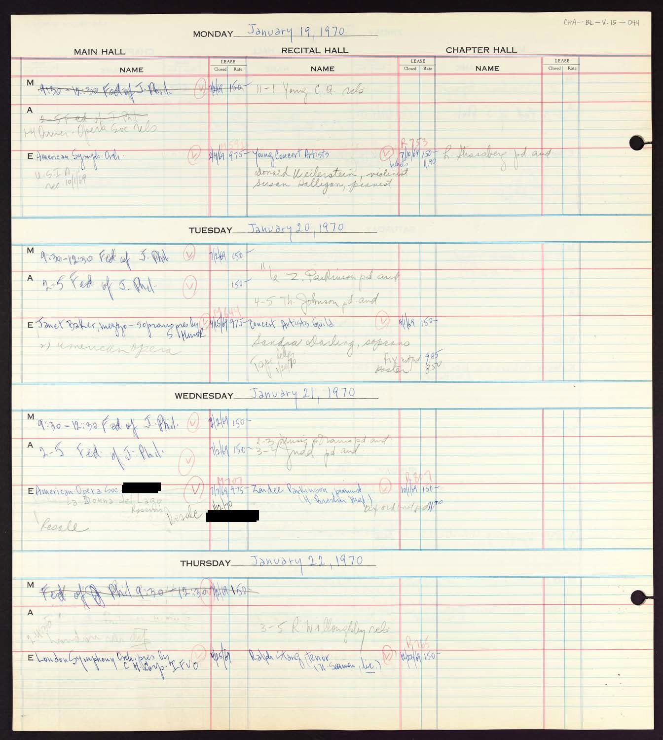 Carnegie Hall Booking Ledger, volume 15, page 44