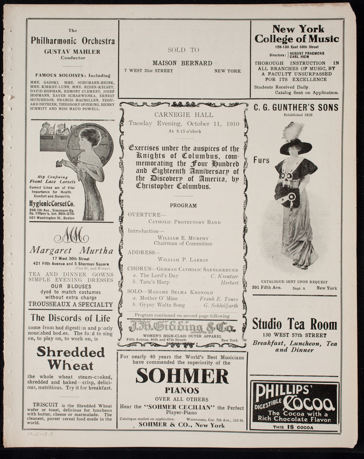 Columbus Day Celebration, October 11, 1910, program page 5