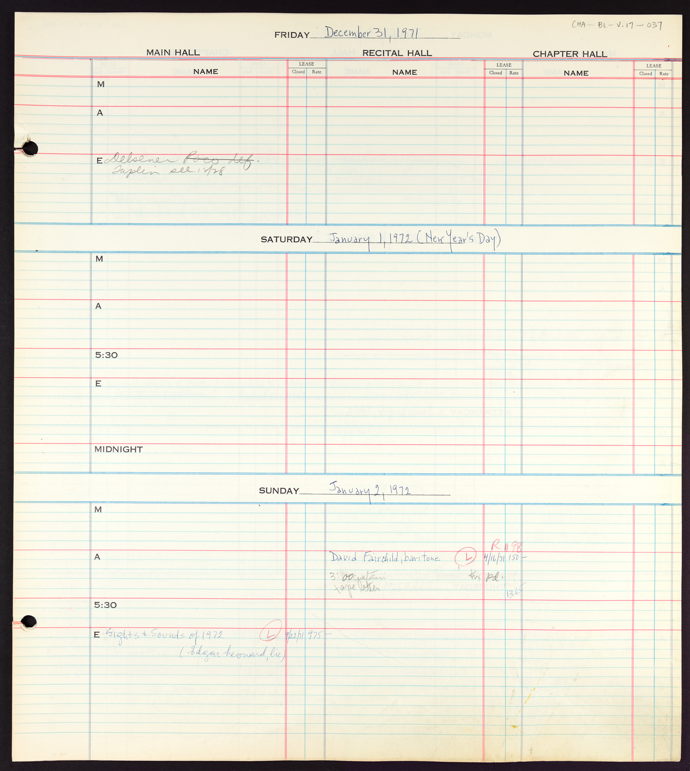 Carnegie Hall Booking Ledger, volume 17, page 37