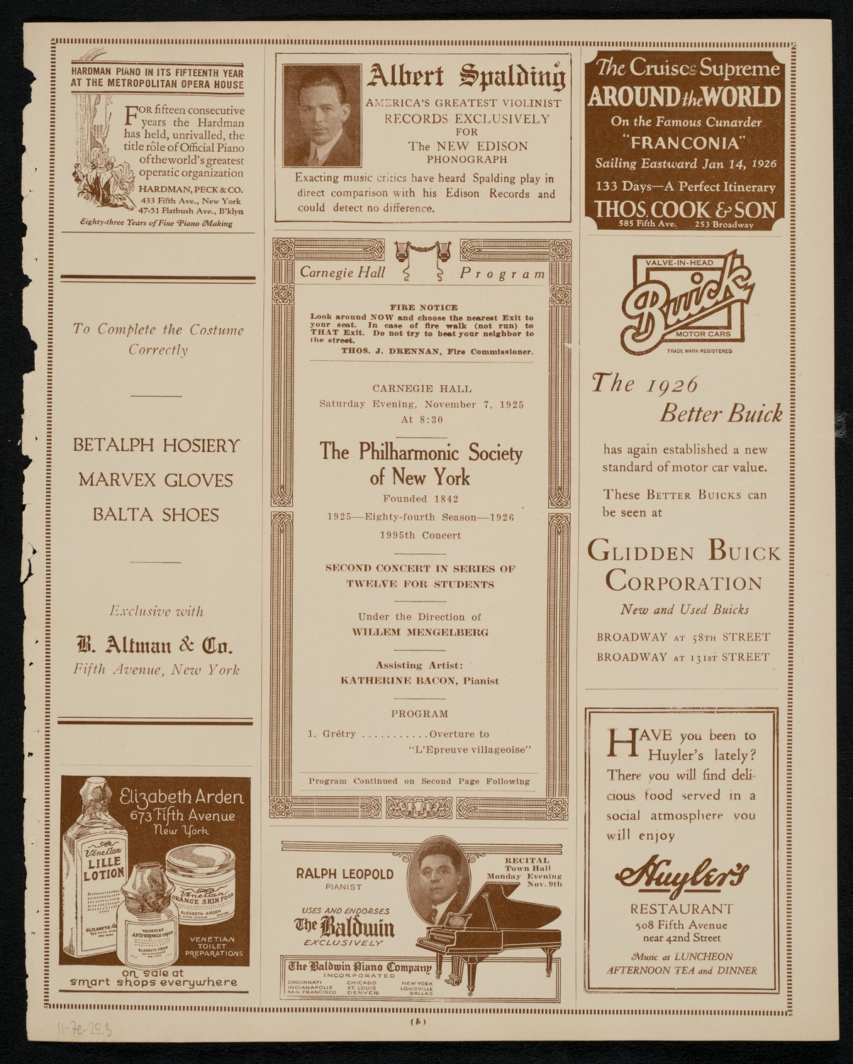 New York Philharmonic, November 7, 1925, program page 5