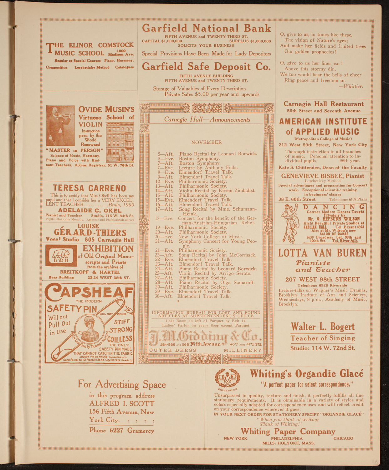 Armgaard Karl Graves: The Spy System Relative to War and Peace, November 4, 1914, program page 3