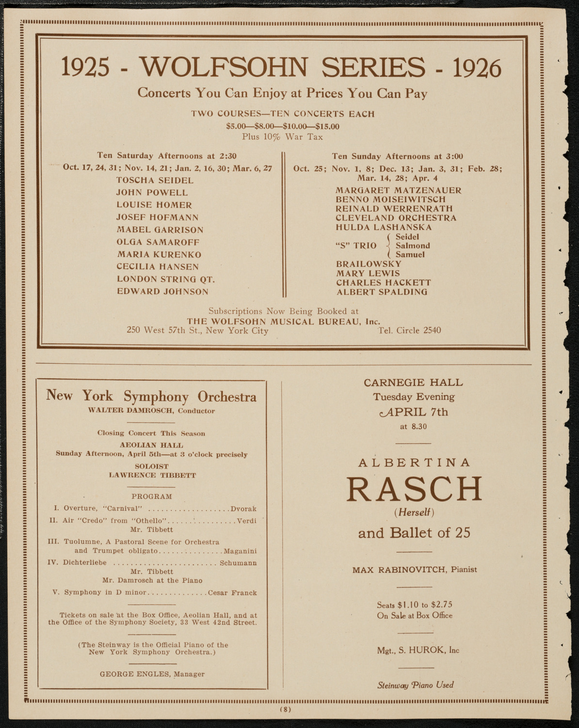 Ruth St. Denis with Ted Shawn and the Denishawn Dancers, March 31, 1925, program page 8