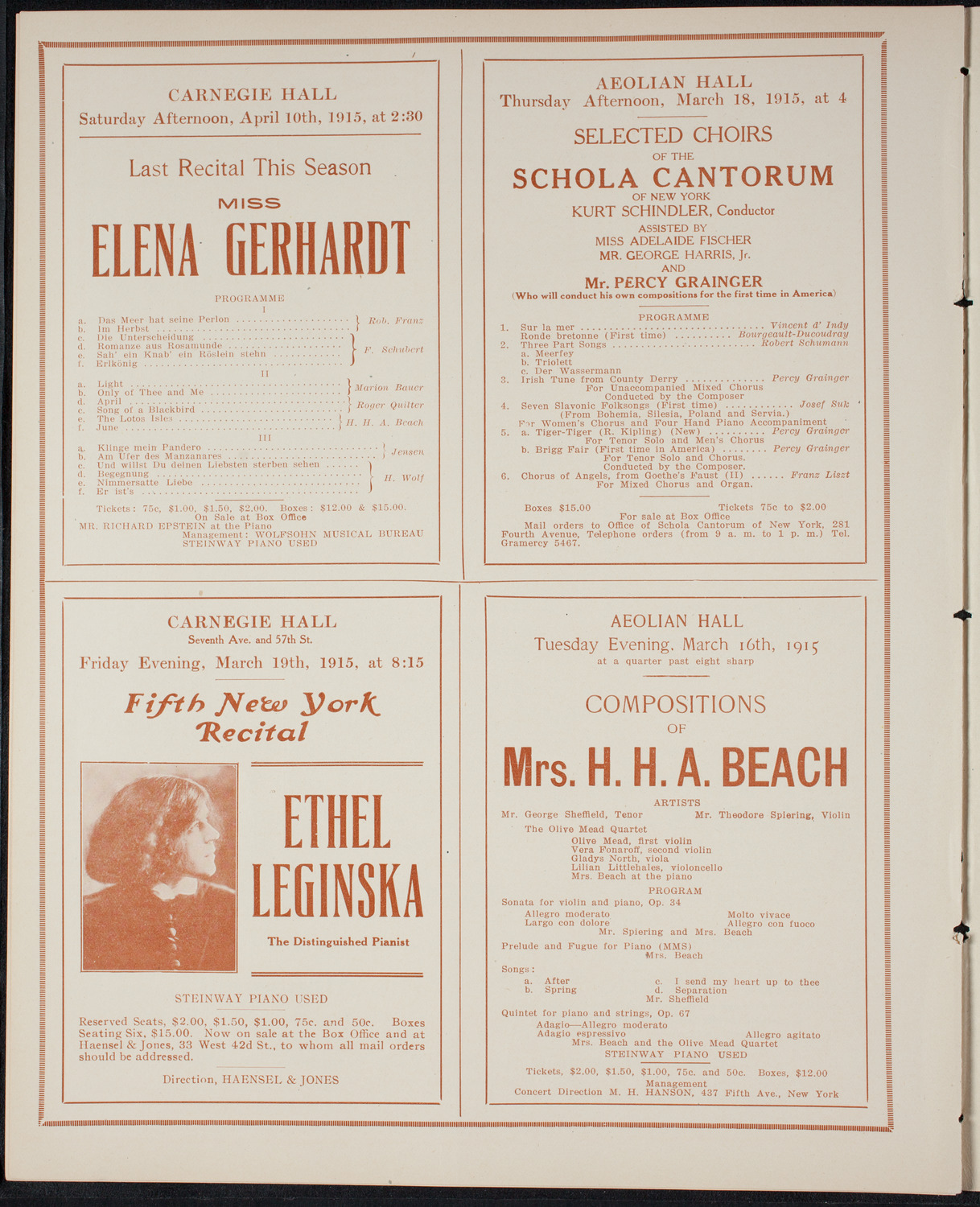 Marcella Sembrich, Soprano, March 11, 1915, program page 10