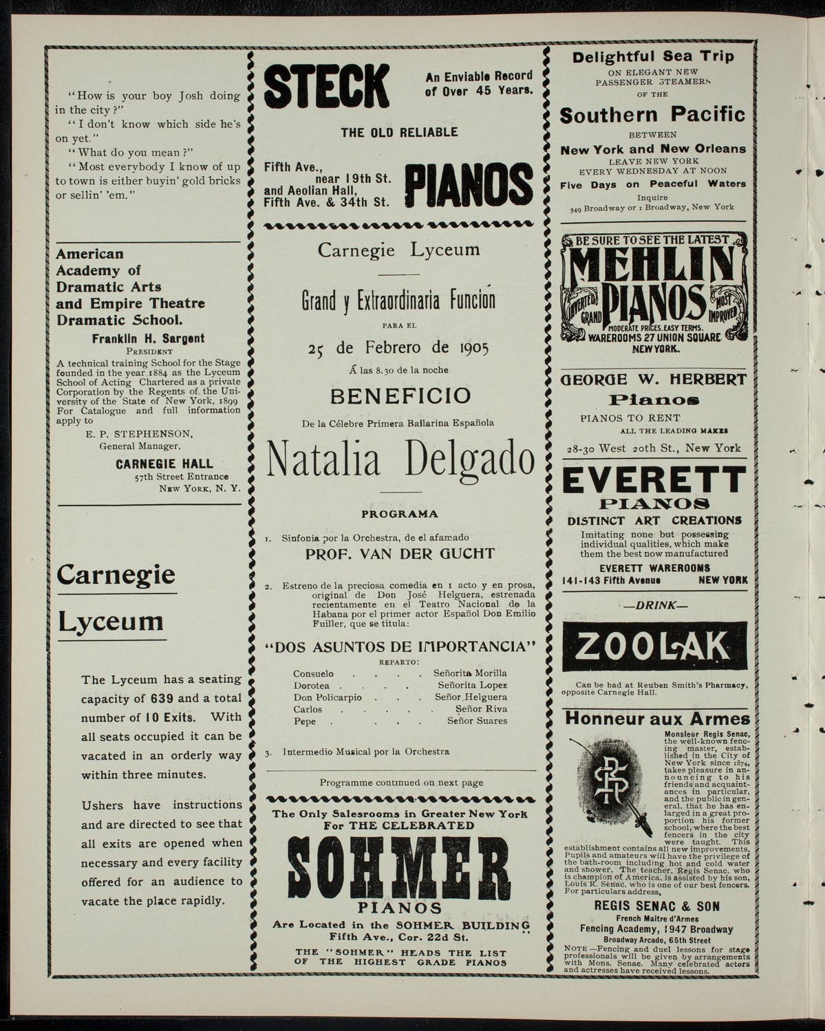 Natalia Delgado and Others, February 25, 1905, program page 2