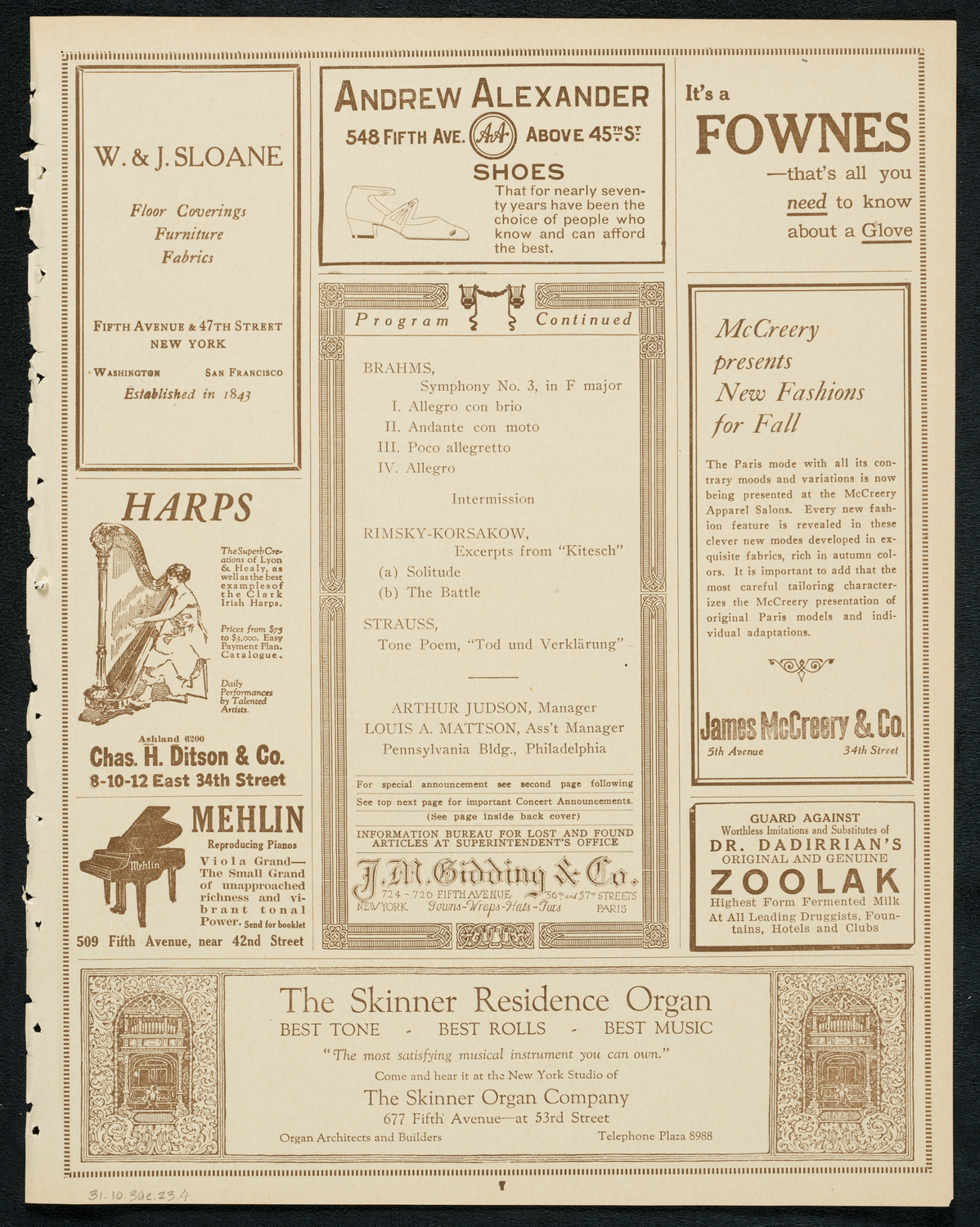 Philadelphia Orchestra, October 30, 1923, program page 7