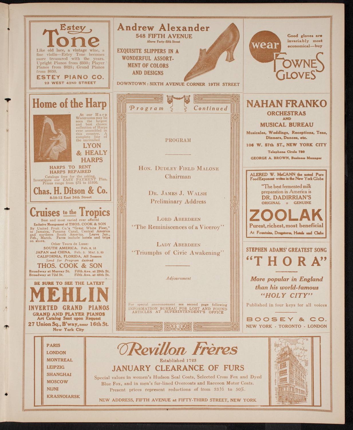 New York Reception to The Marquis and Marchioness of Aberdeen, January 26, 1916, program page 7