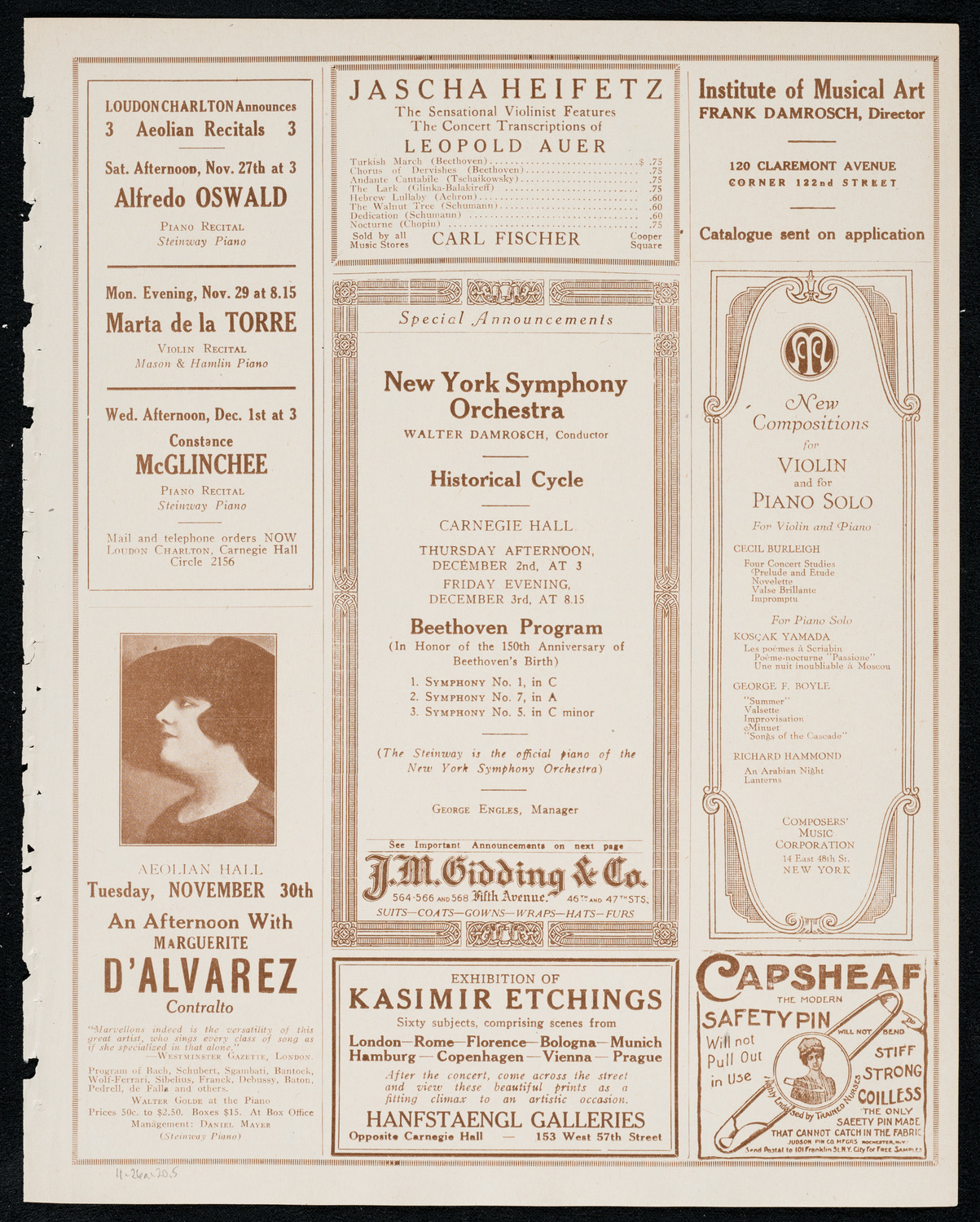 New York Philharmonic, November 26, 1920, program page 9