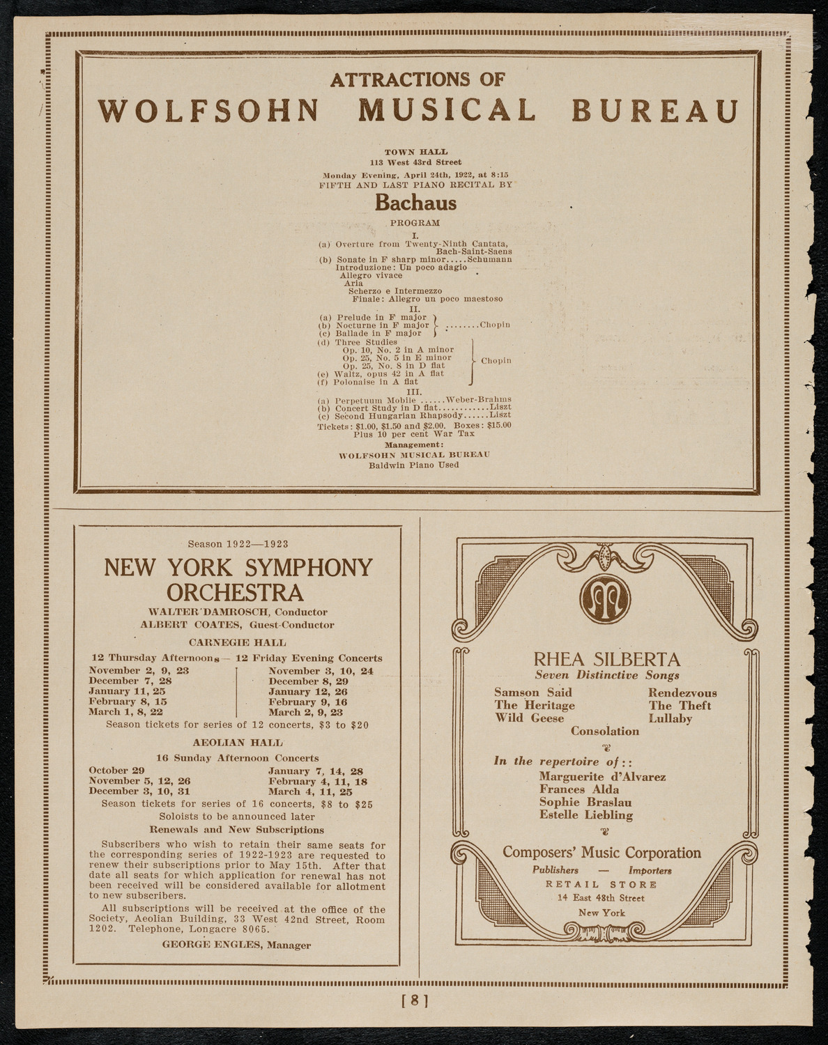 Maria Ivogun, Soprano, April 16, 1922, program page 8