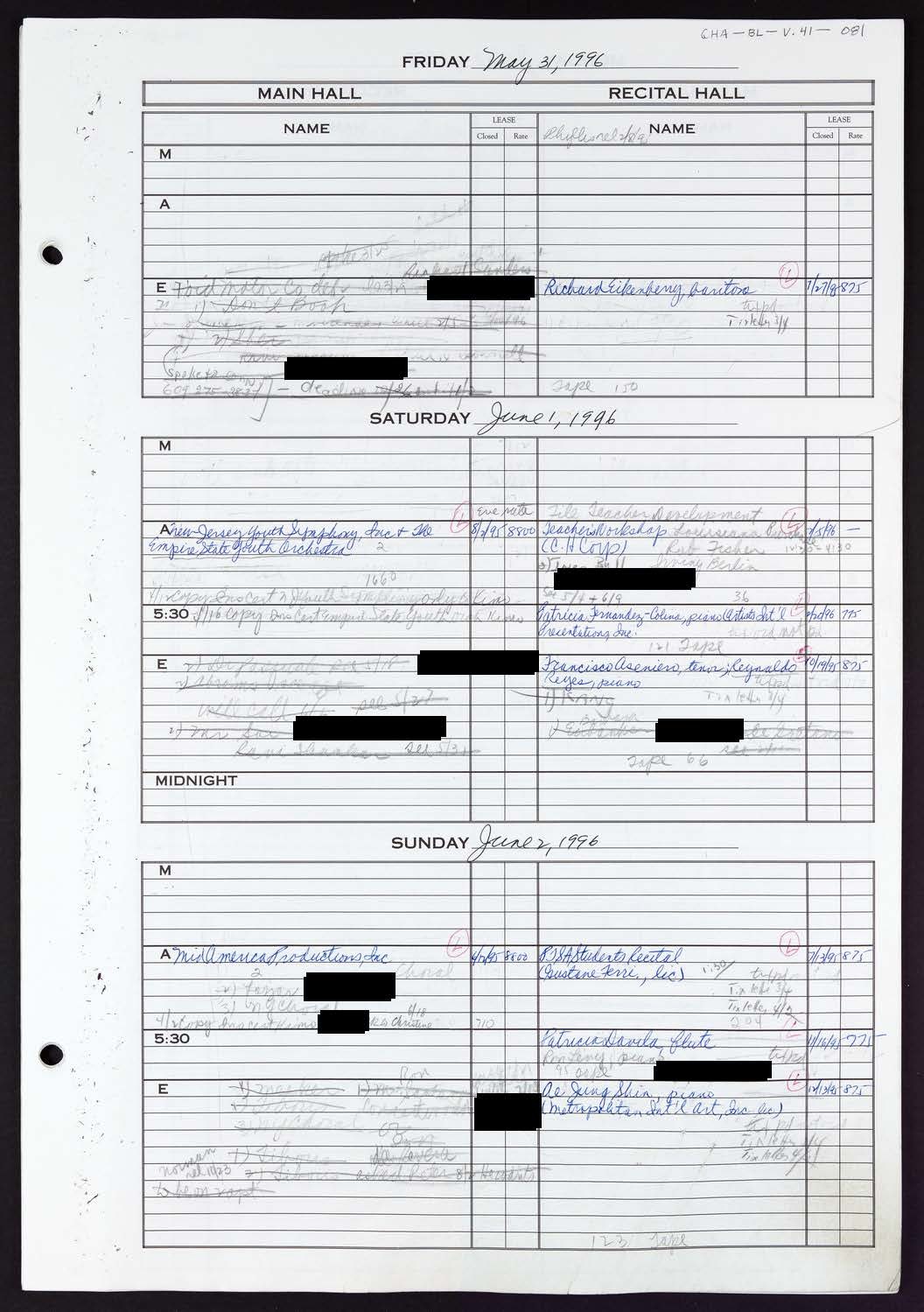 Carnegie Hall Booking Ledger, volume 41, page 81