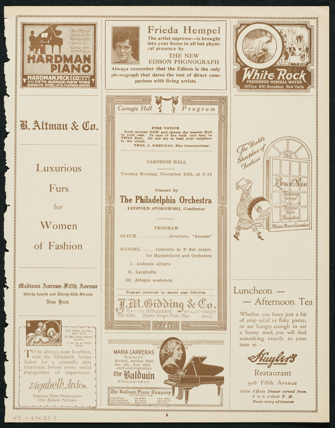 Philadelphia Orchestra, November 20, 1923, program page 5