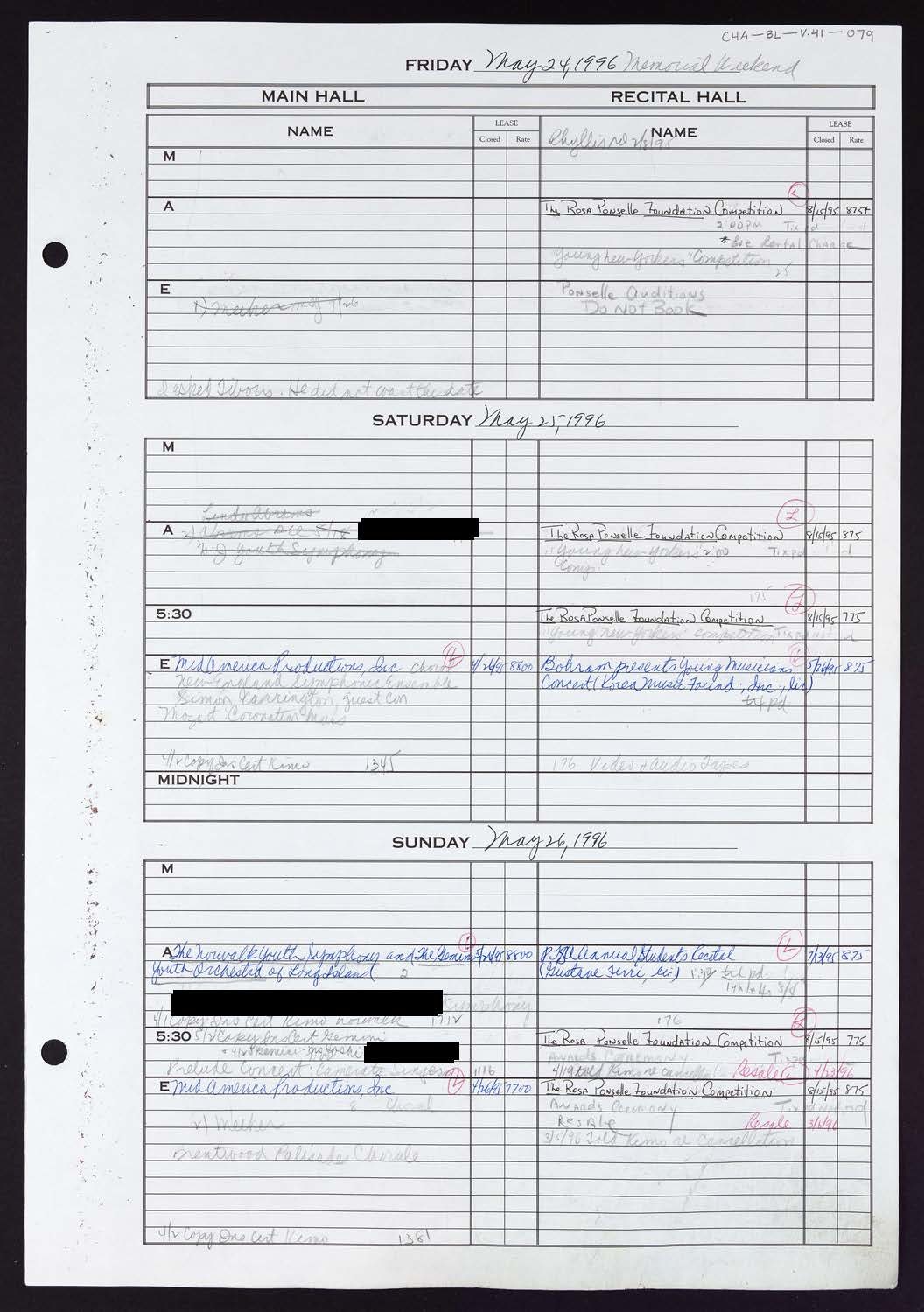 Carnegie Hall Booking Ledger, volume 41, page 79