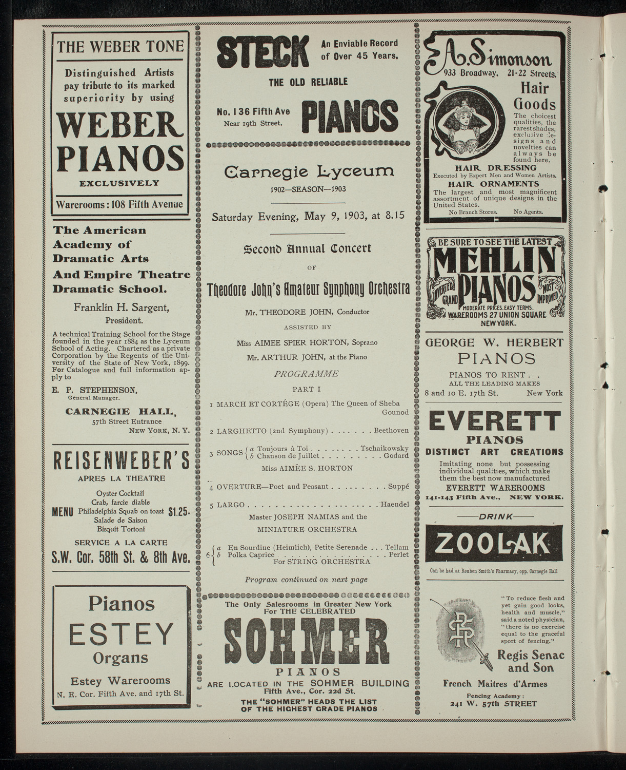 Theodore John's Amateur Symphony Orchestra, May 9, 1903, program page 2
