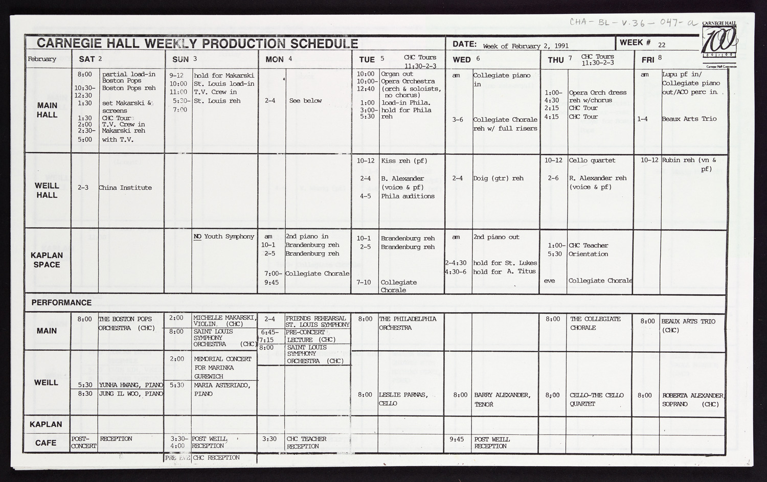 Carnegie Hall Booking Ledger, volume 36, page 47a