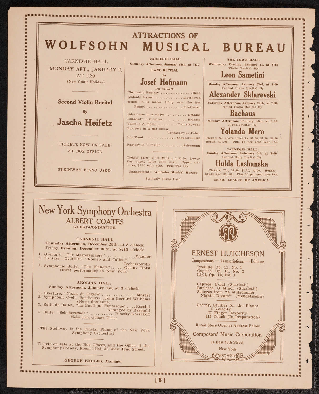 Philadelphia Orchestra, December 20, 1921, program page 8