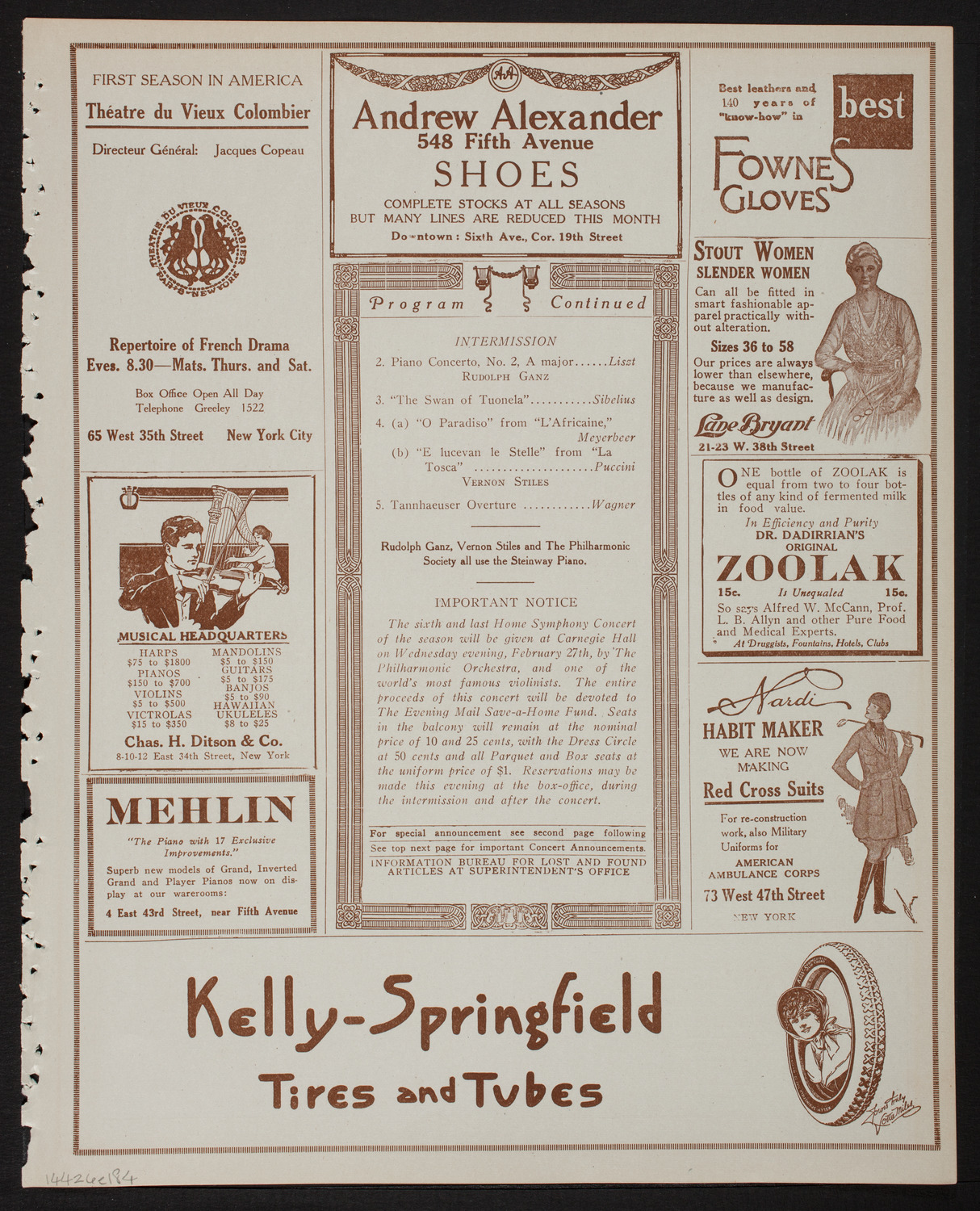 Home Symphony Concert: New York Philharmonic, February 6, 1918, program page 7