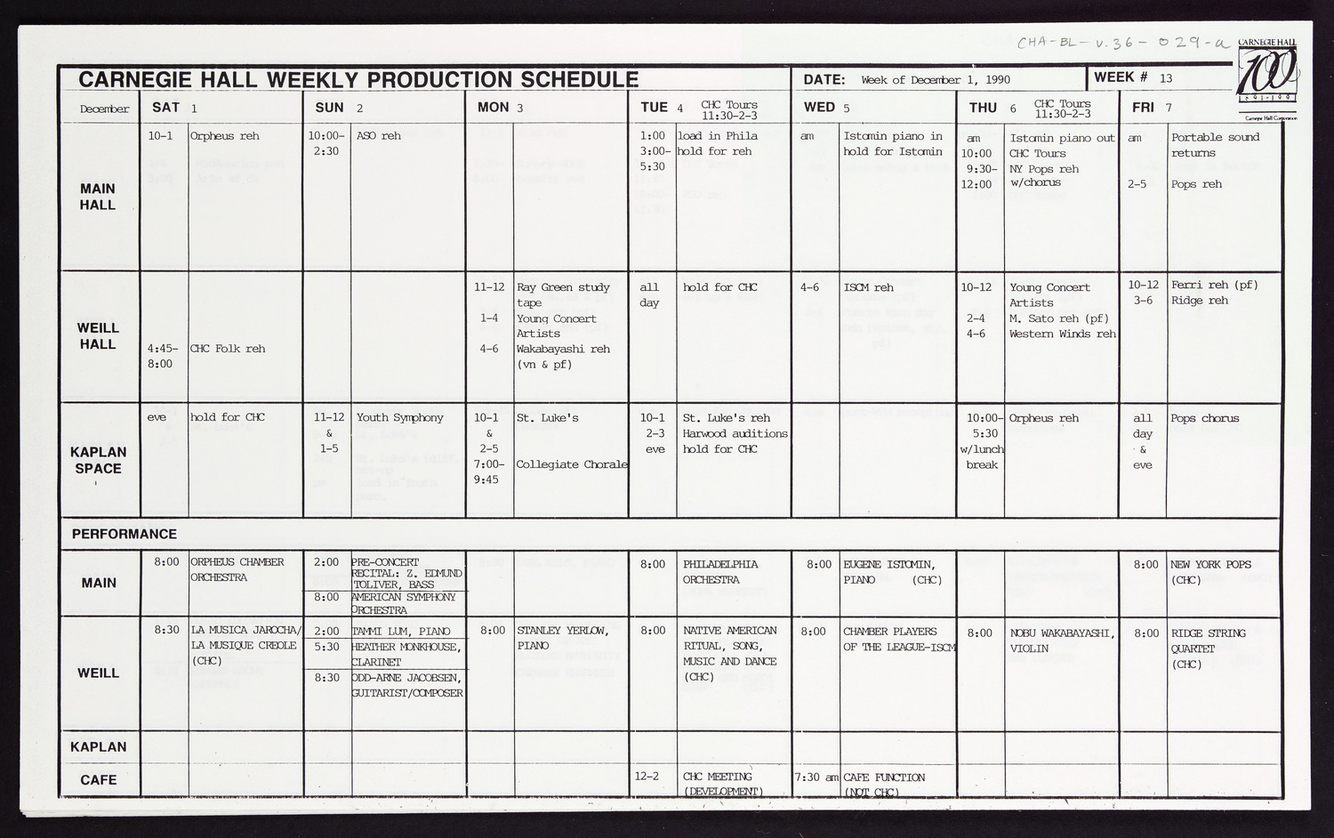 Carnegie Hall Booking Ledger, volume 36, page 29a