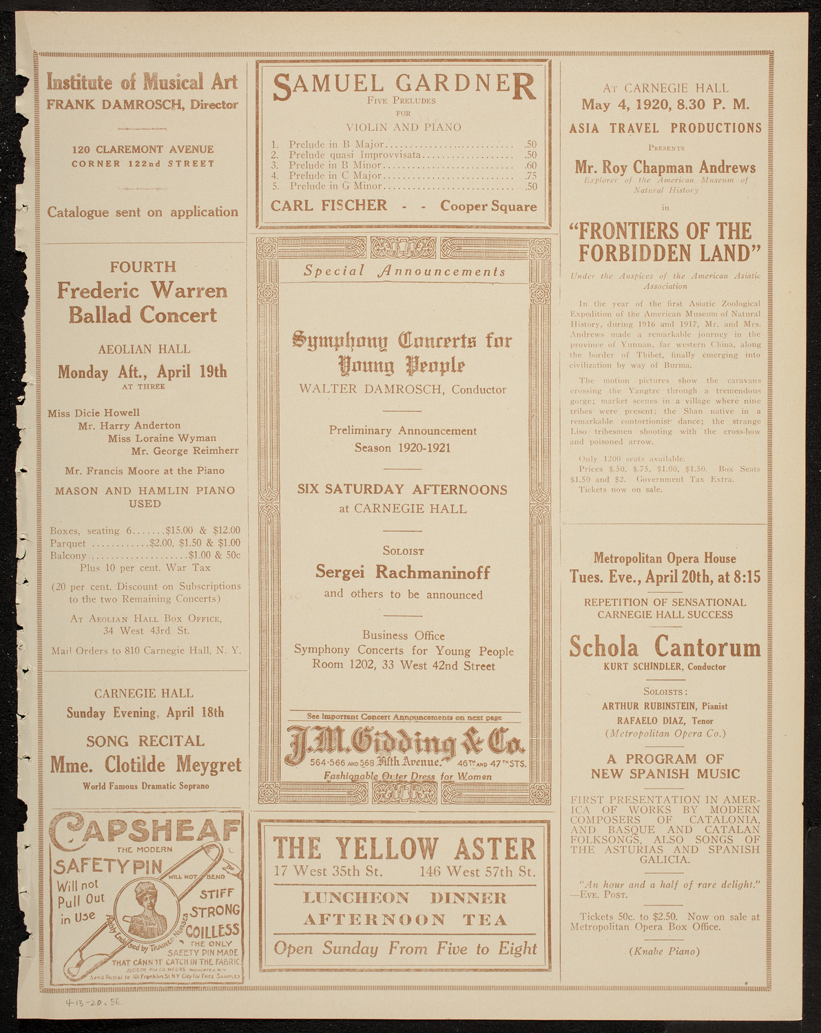 Lecture by Roy Chapman Andrews, April 13, 1920, program page 9
