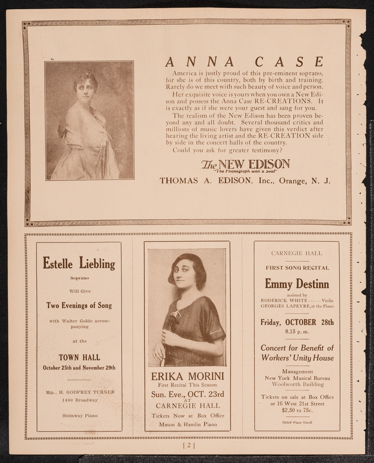 Anna Case, Soprano, October 19, 1921, program page 2