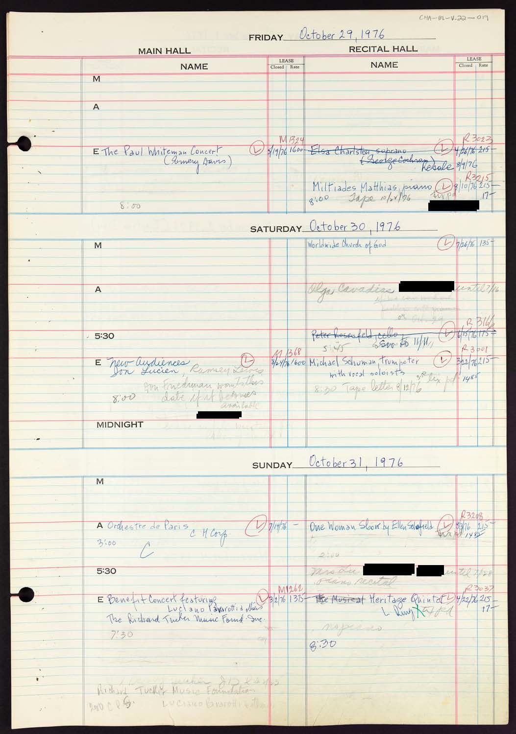 Carnegie Hall Booking Ledger, volume 22, page 19