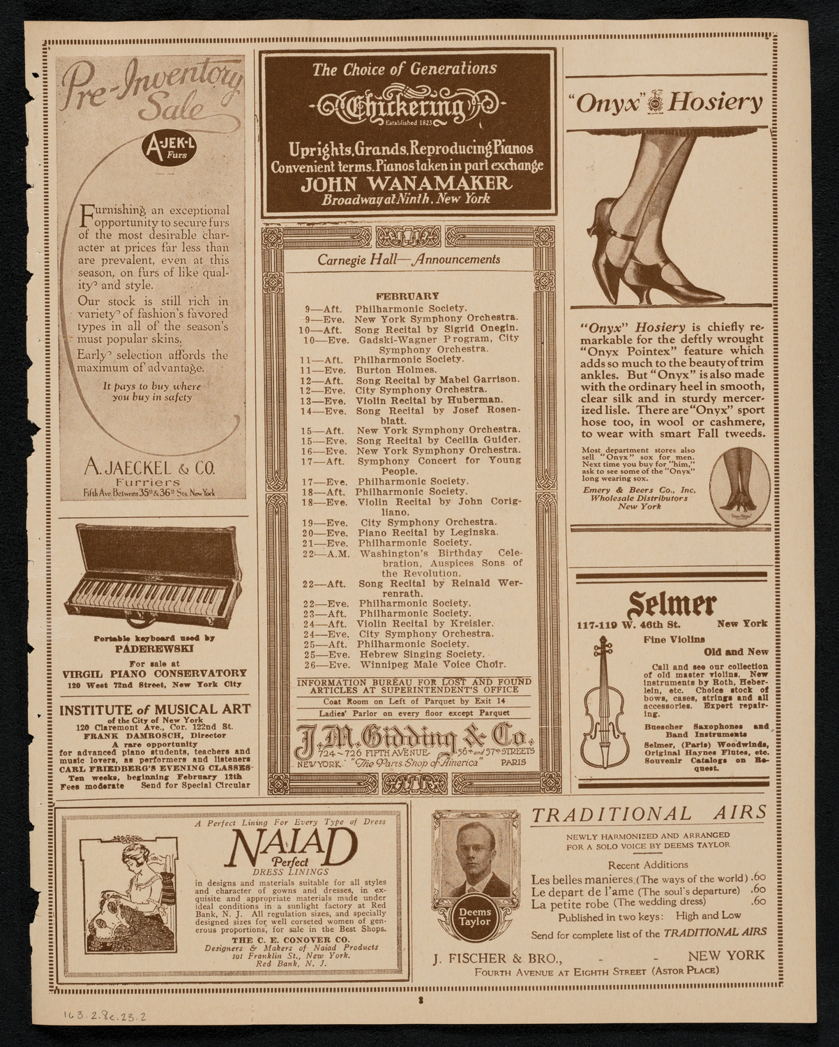 New York Philharmonic, February 8, 1923, program page 3