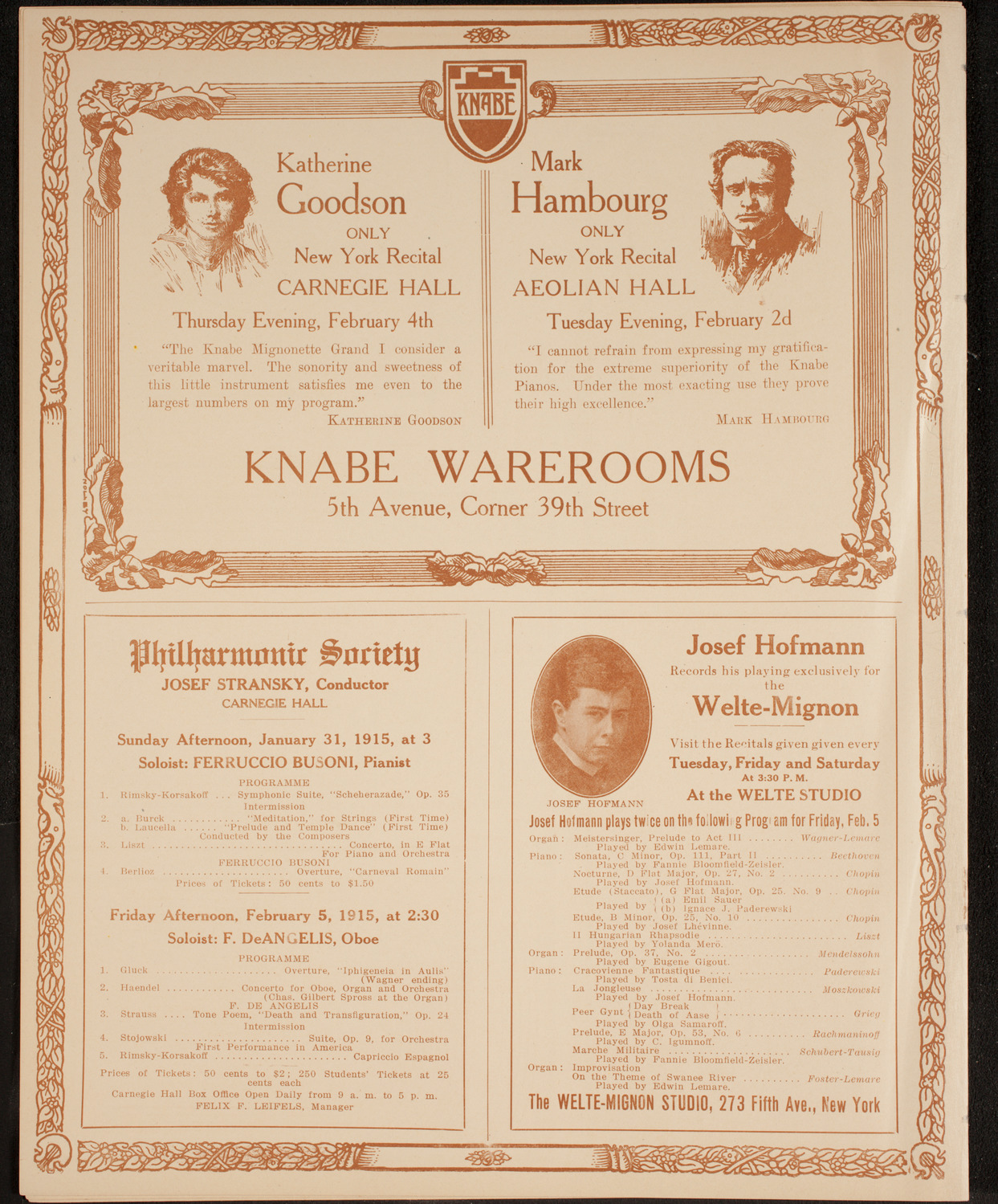 New York Philharmonic, January 29, 1915, program page 12