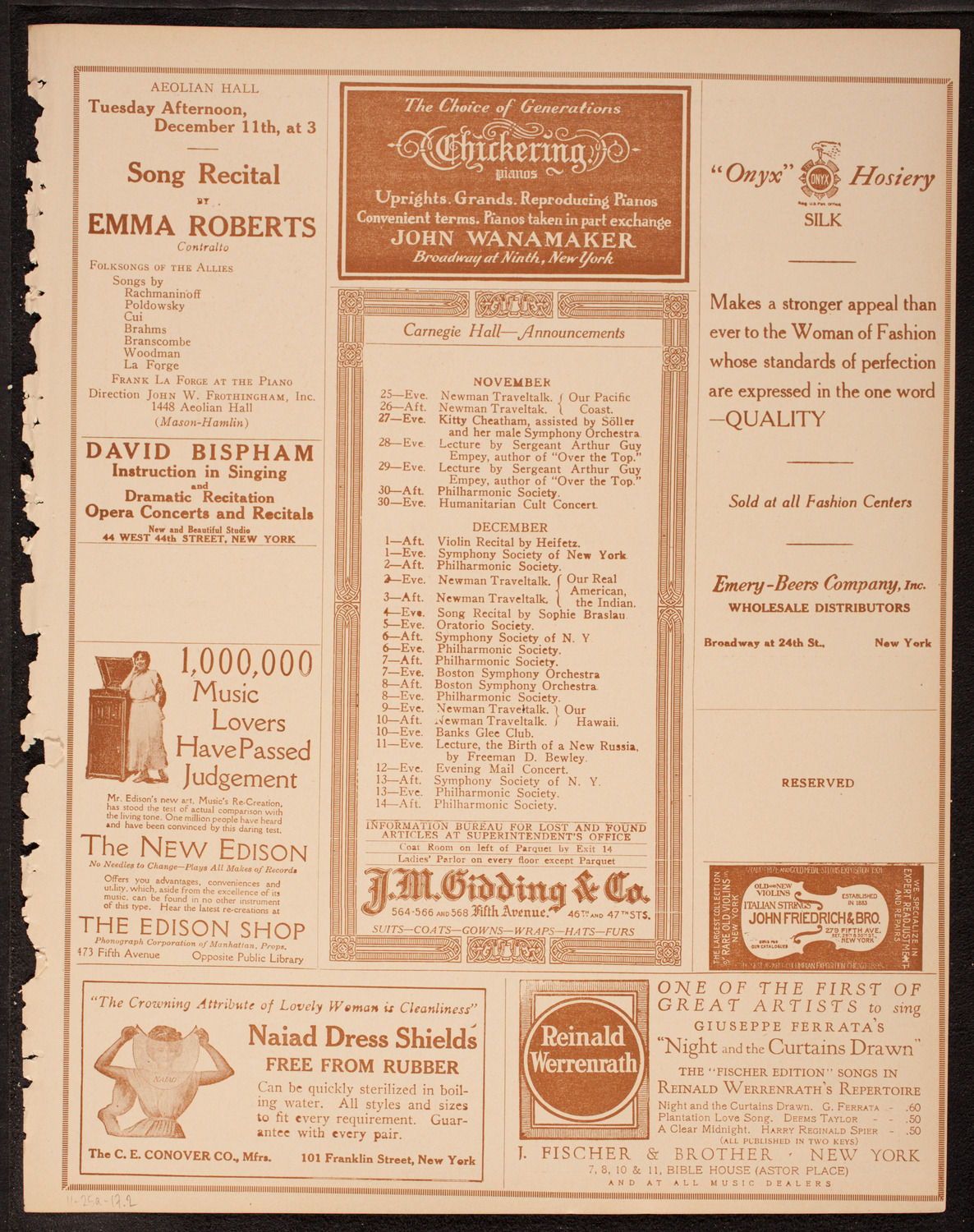 New York Philharmonic, November 25, 1917, program page 3