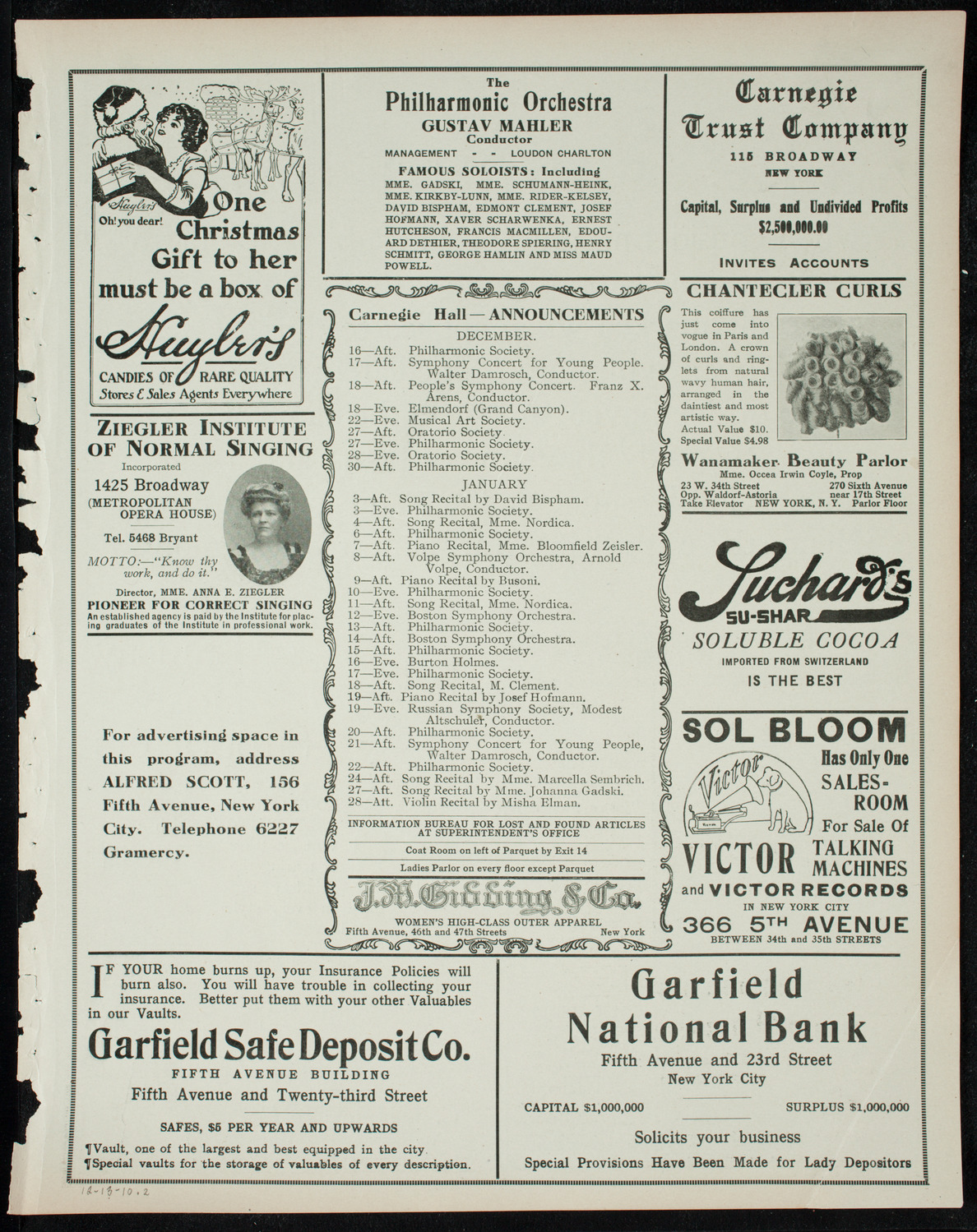 New York Philharmonic, December 13, 1910, program page 3