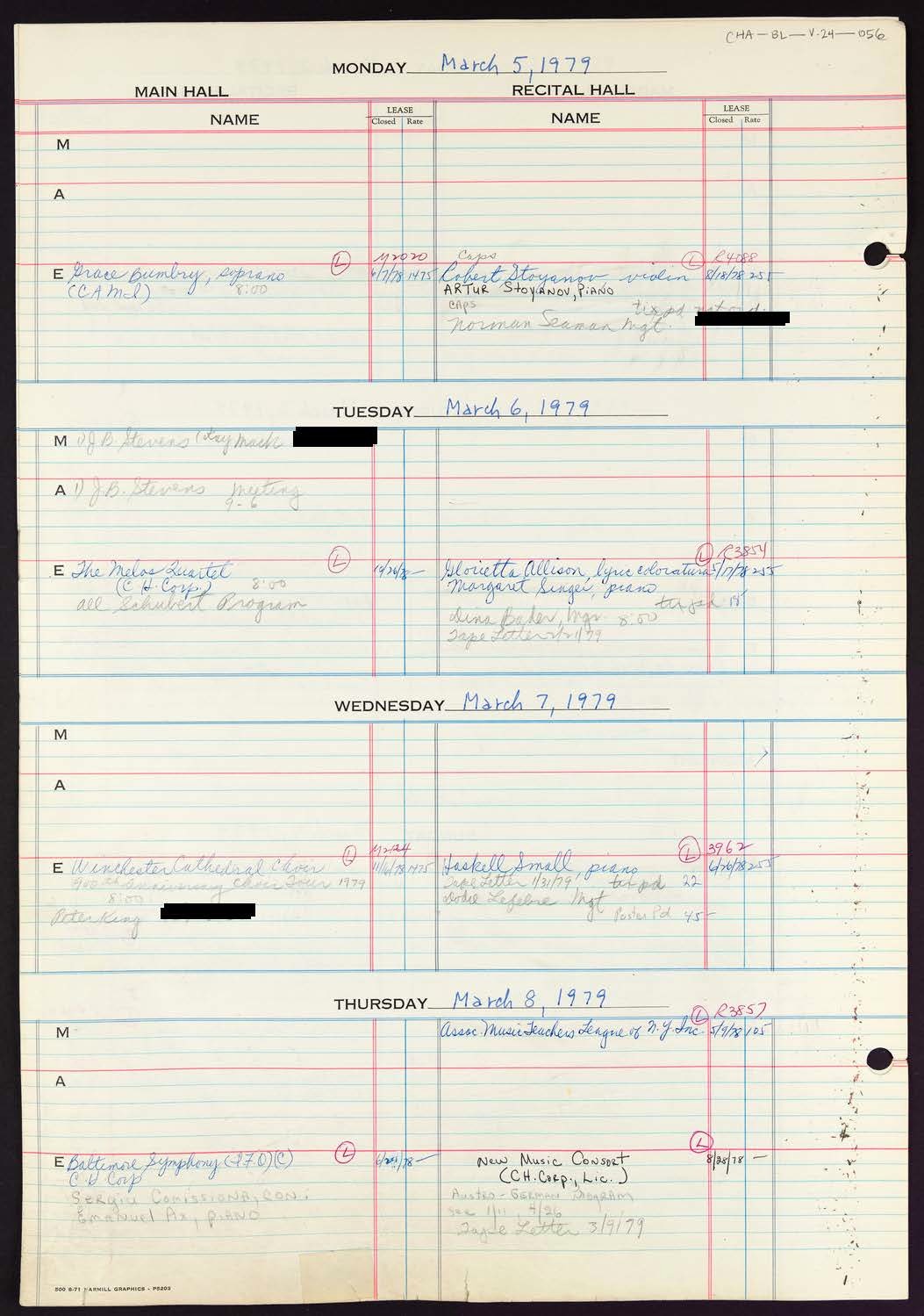 Carnegie Hall Booking Ledger, volume 24, page 56