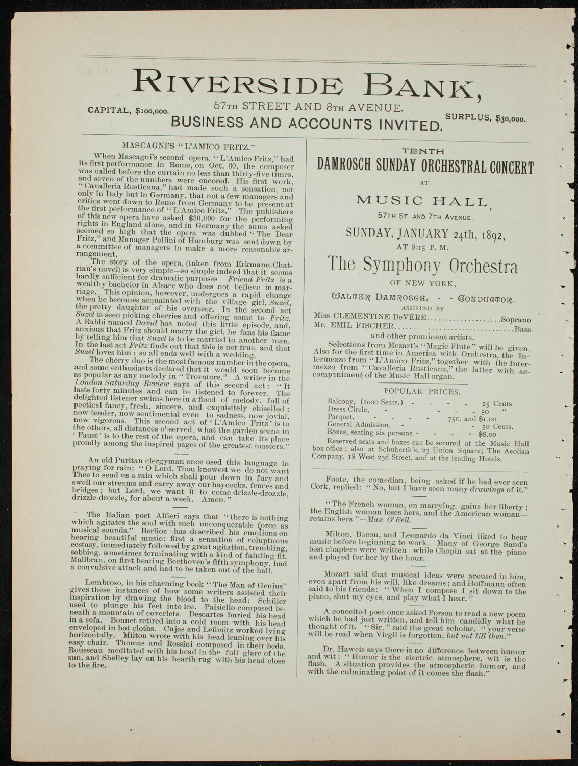 Damrosch Sunday Concert, January 17, 1892, program page 8