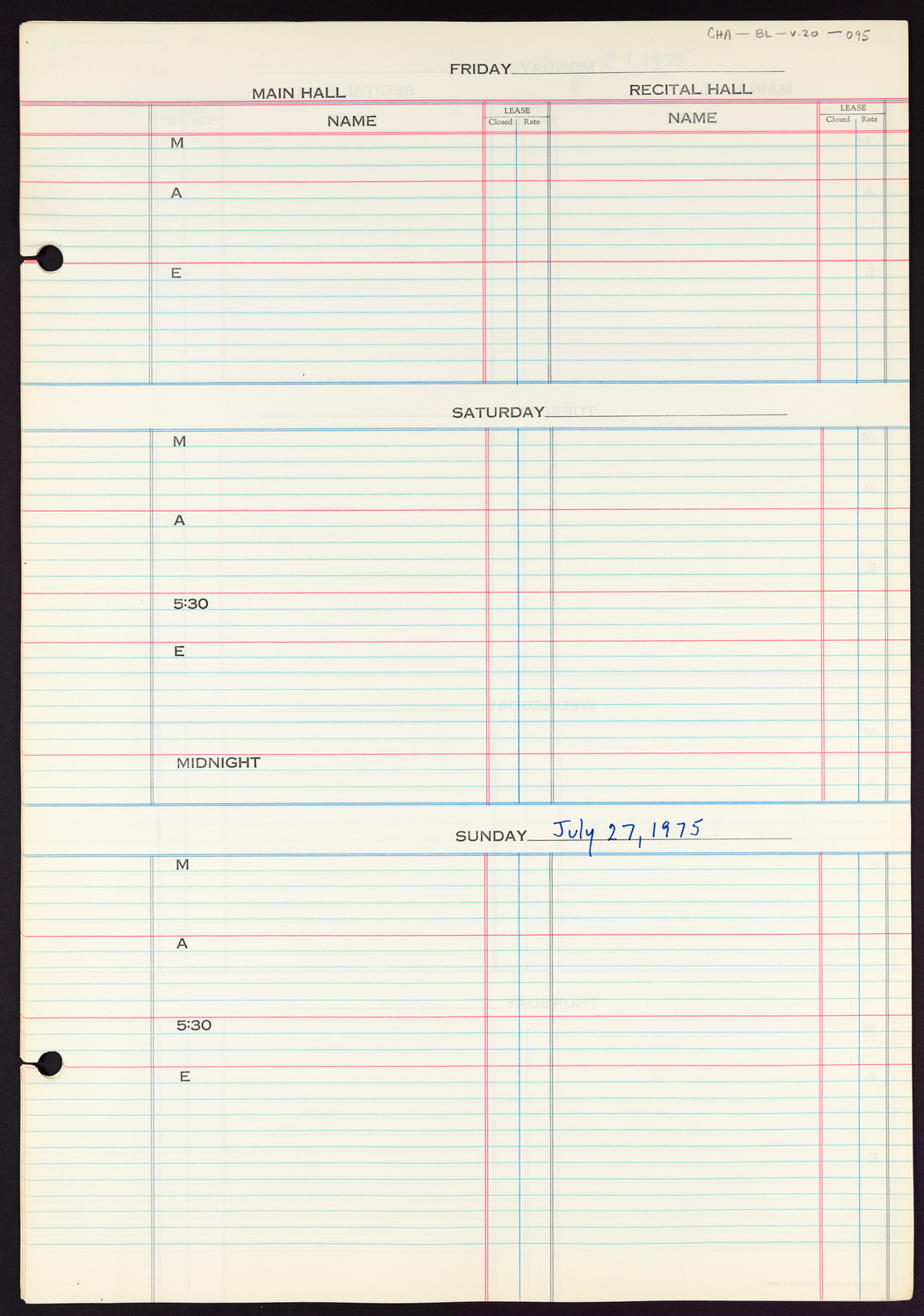 Carnegie Hall Booking Ledger, volume 20, page 95