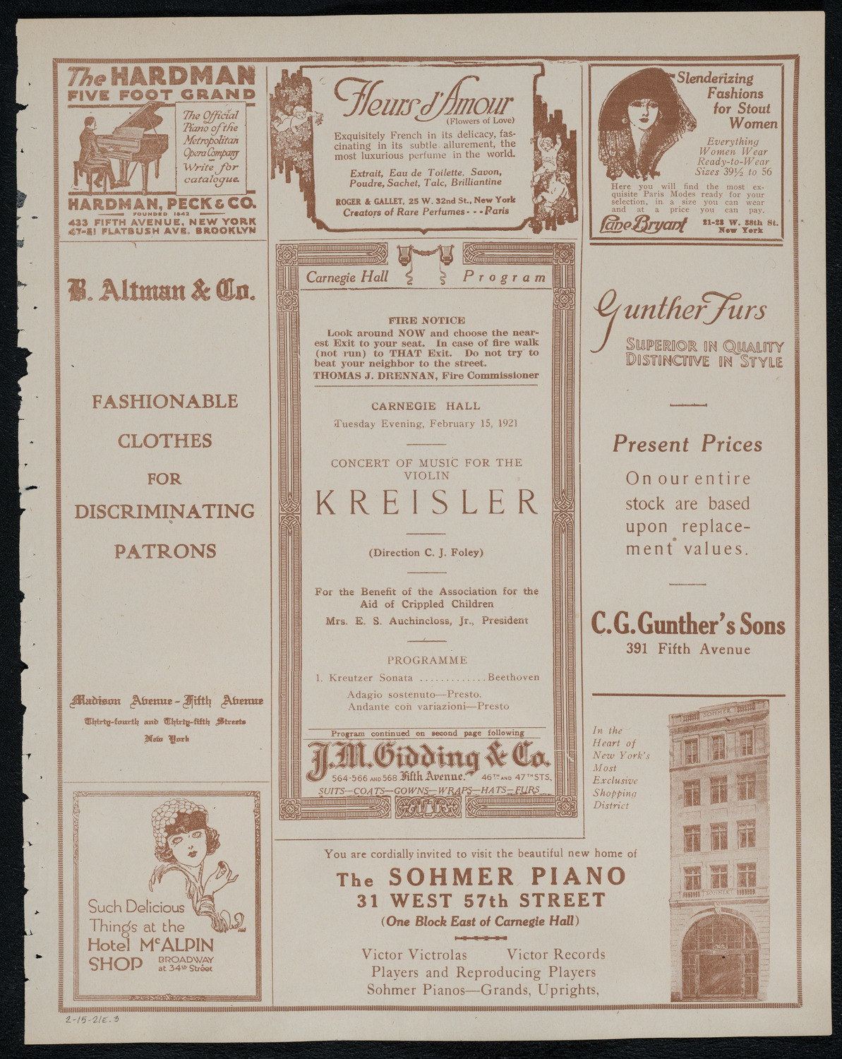 Fritz Kreisler, Violin, February 15, 1921, program page 5