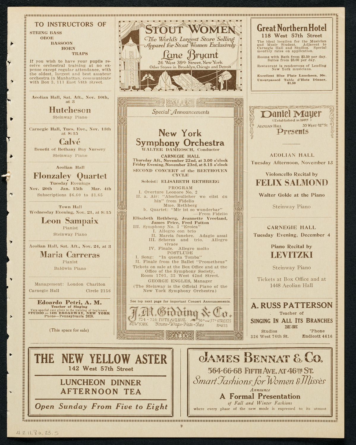 New York Symphony Orchestra: Beethoven Cycle, November 8, 1923, program page 9
