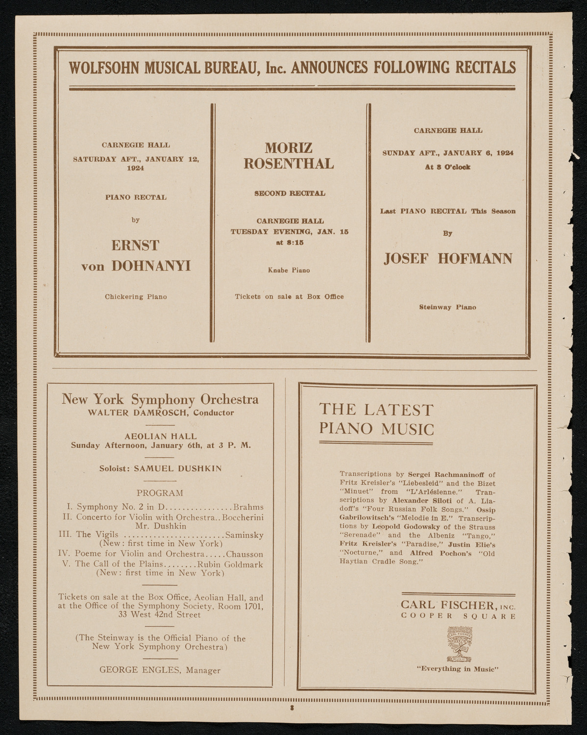 New York Philharmonic, January 5, 1924, program page 8