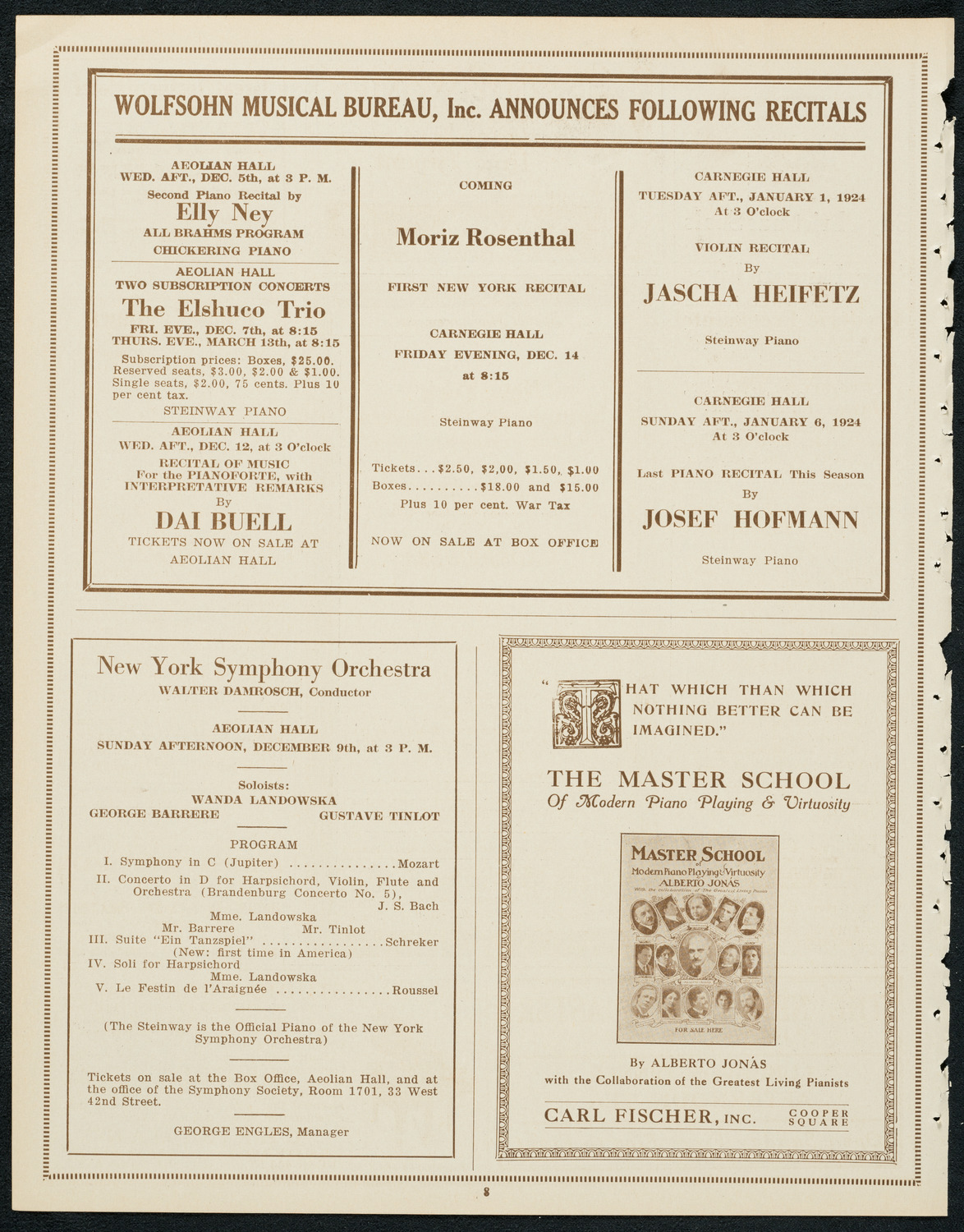 New York Philharmonic, December 1, 1923, program page 8