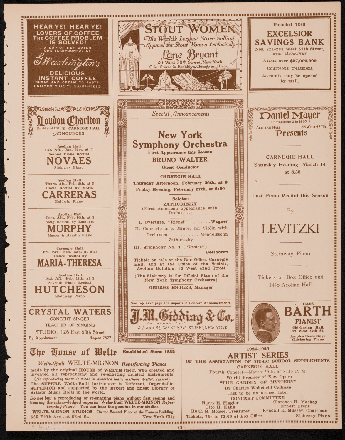 Concert and Benefit for Odd Fellows' Orphan Asylum, February 1, 1925, program page 9