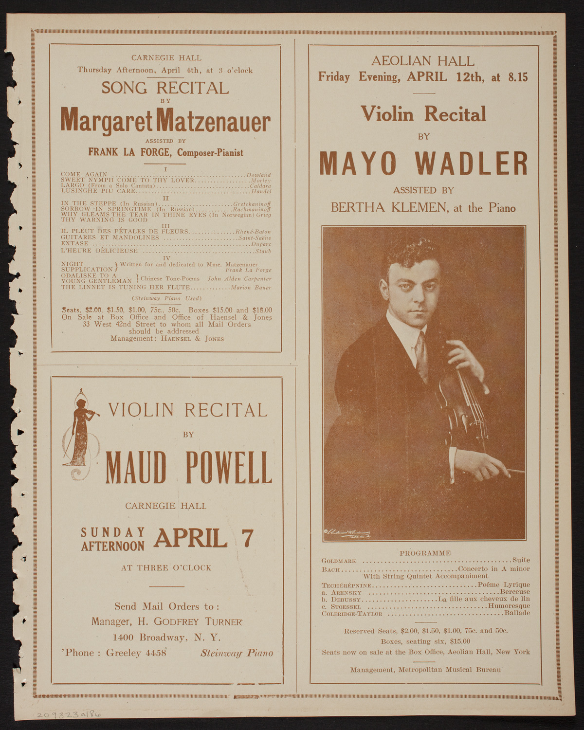 Leopold Auer, Violin, March 23, 1918, program page 11