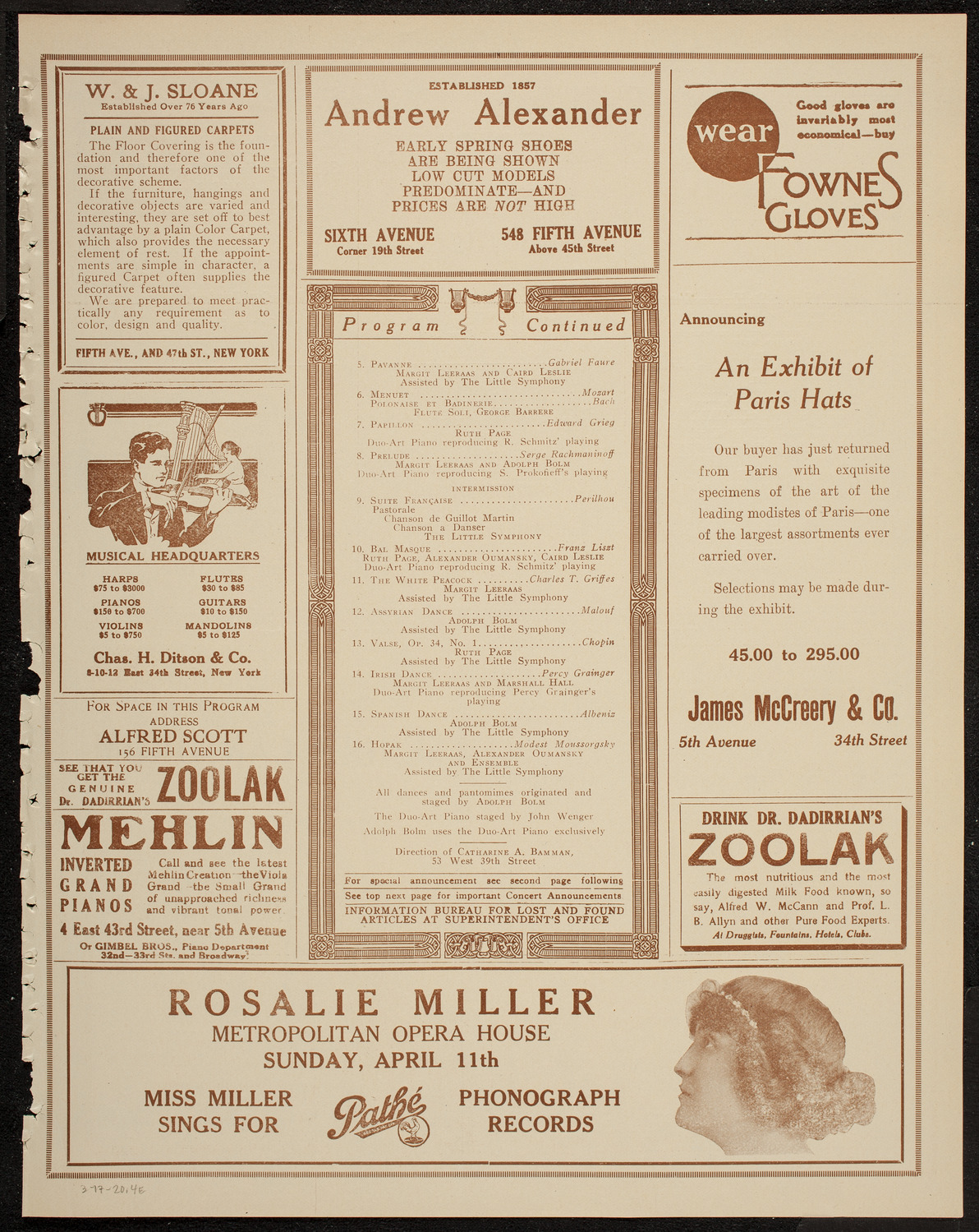 Adolph Bolm Ballet Intime, March 17, 1920, program page 7