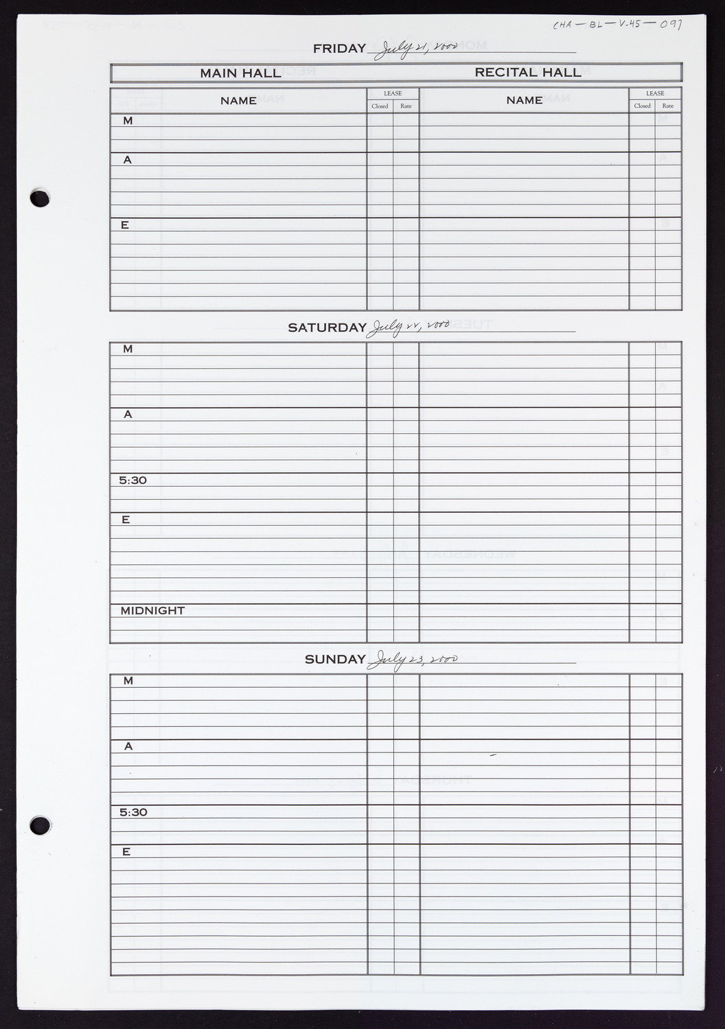 Carnegie Hall Booking Ledger, volume 45, page 97