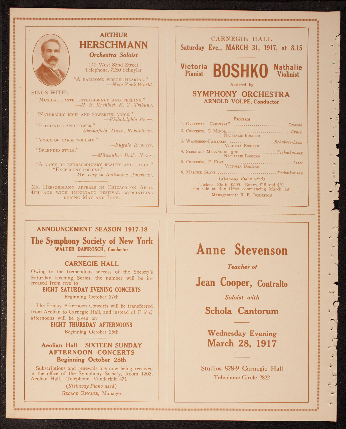 Schola Cantorum of New York, March 28, 1917, program page 8