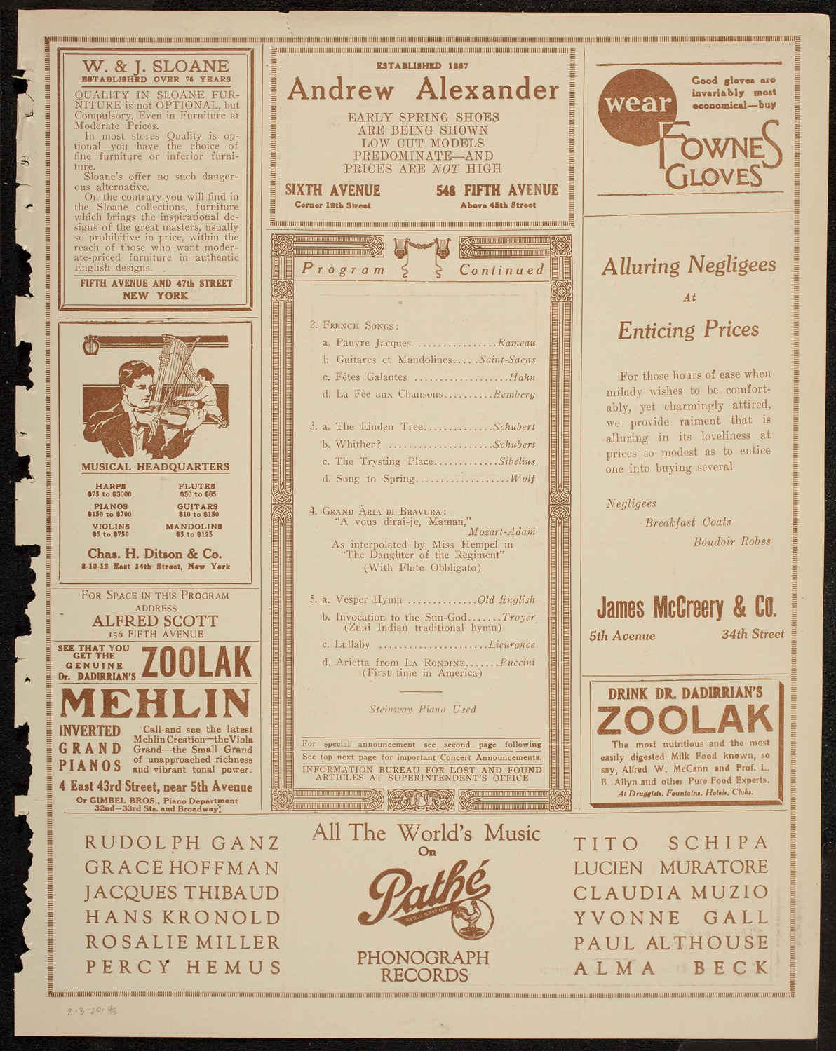 Frieda Hempel, Soprano, February 3, 1920, program page 7
