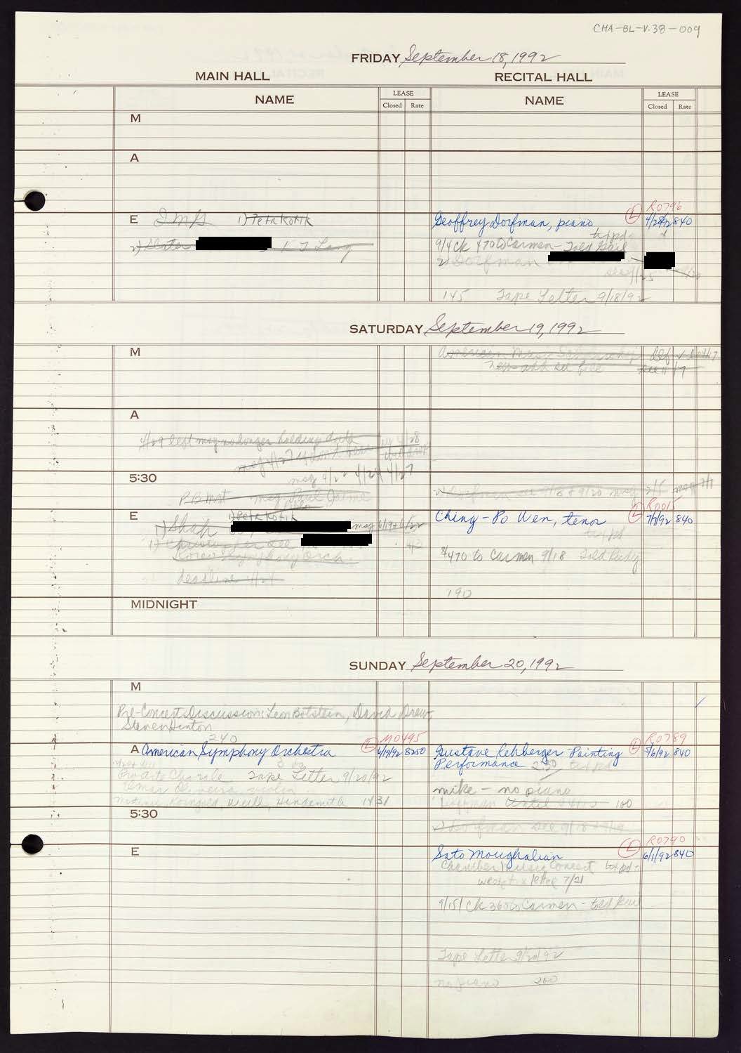 Carnegie Hall Booking Ledger, volume 38, page 9